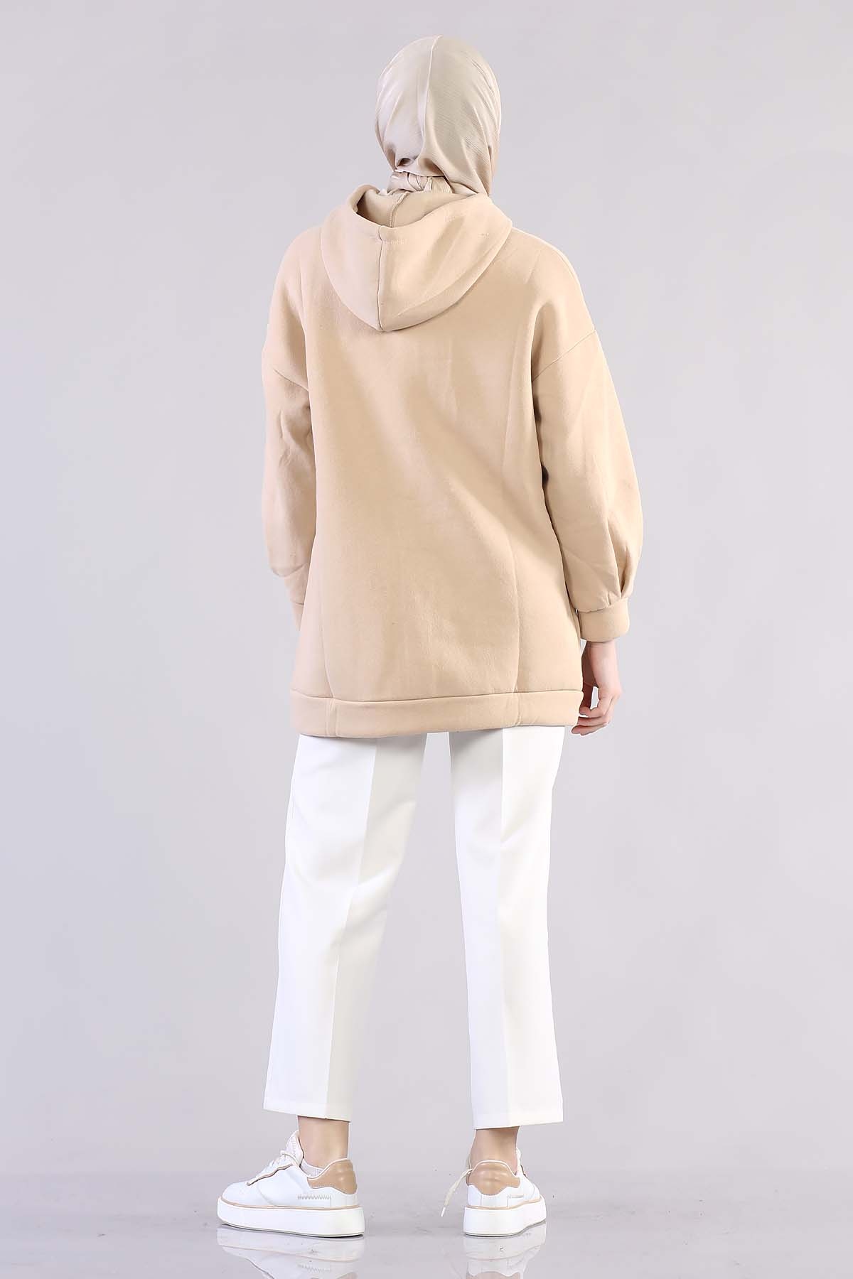1081 Kapşonlu Tunik 38-44 - Bej - 6