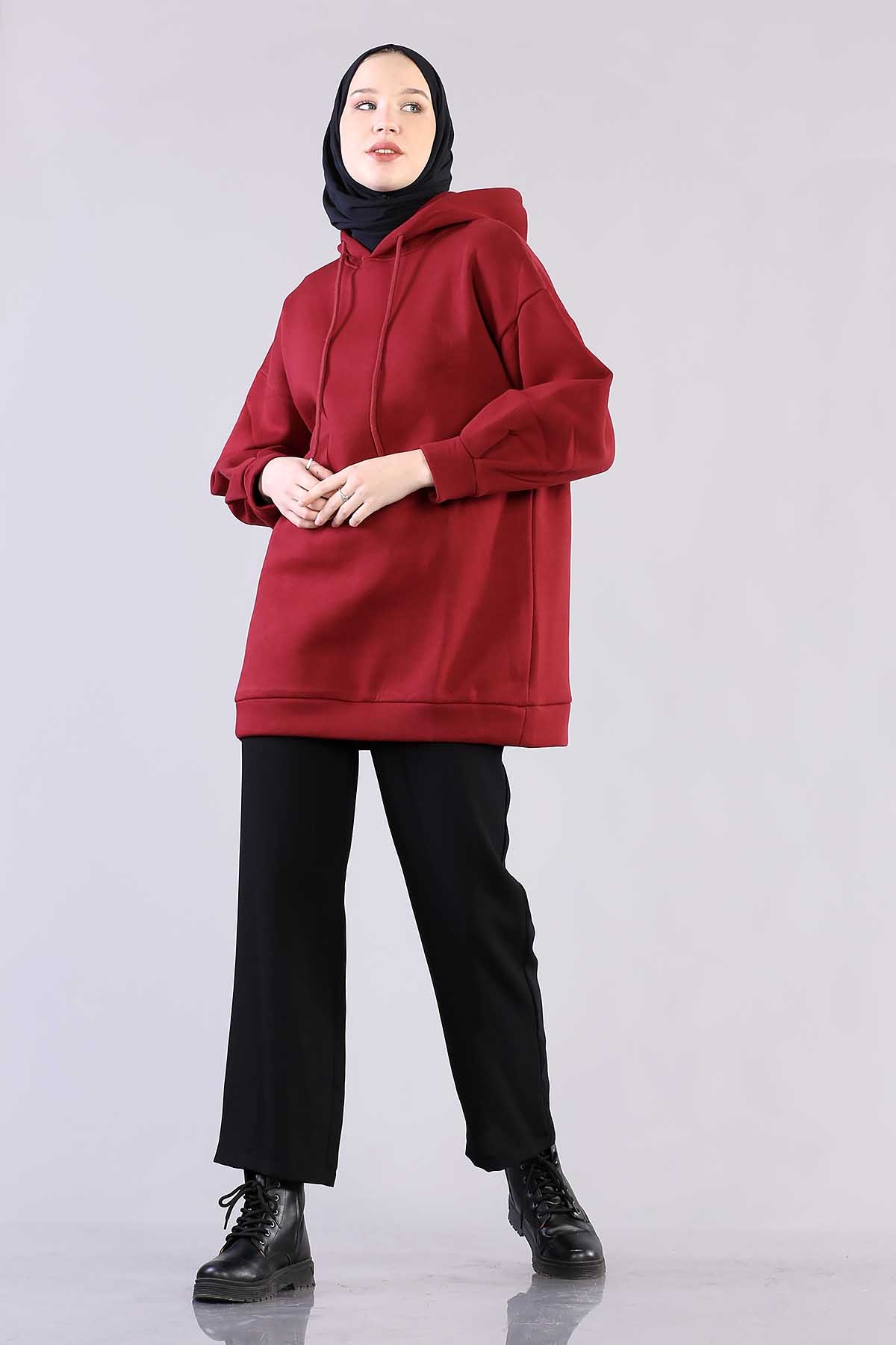 1081 Kapşonlu Tunik 38-44 - Bordo - 1