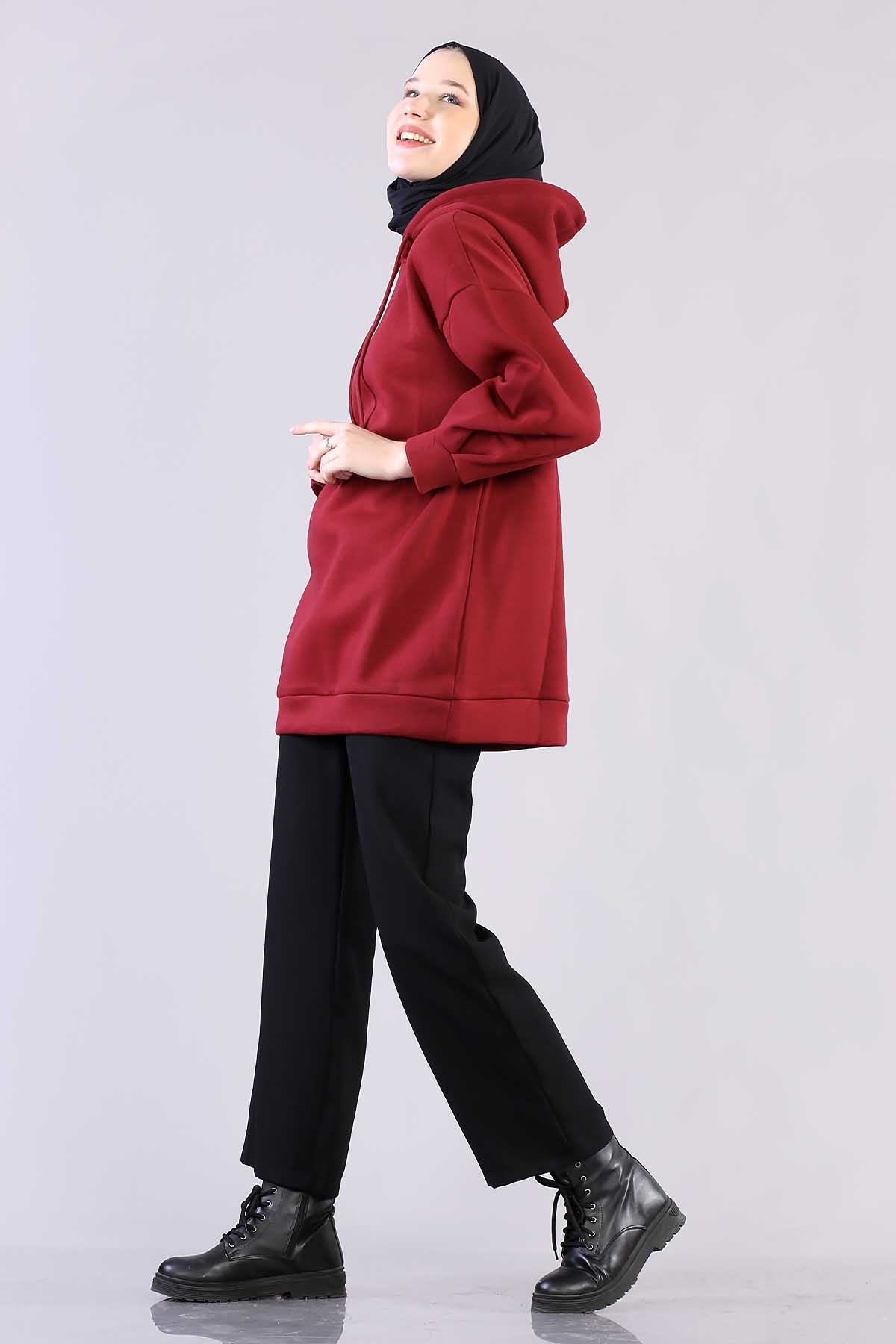 1081 Kapşonlu Tunik 38-44 - Bordo - 3