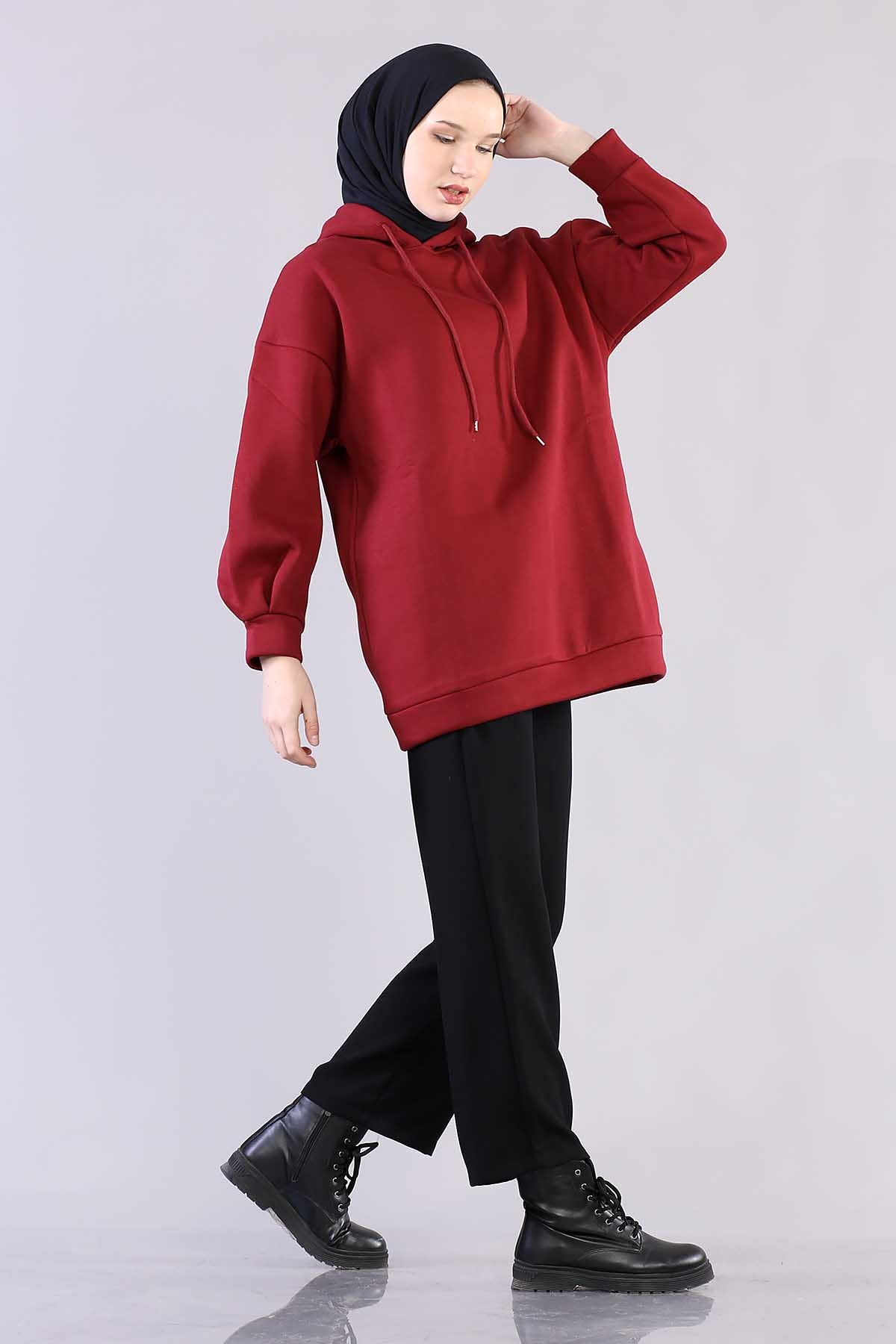 1081 Kapşonlu Tunik 38-44 - Bordo - 4