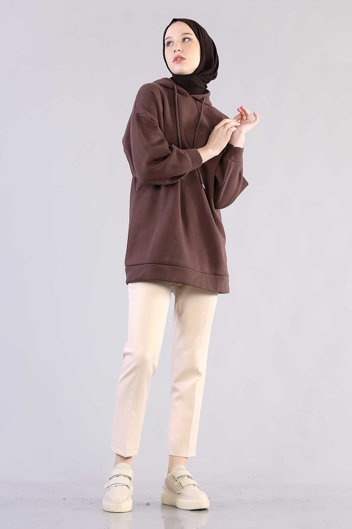1081 Kapşonlu Tunik 38-44 - Kahve - 2