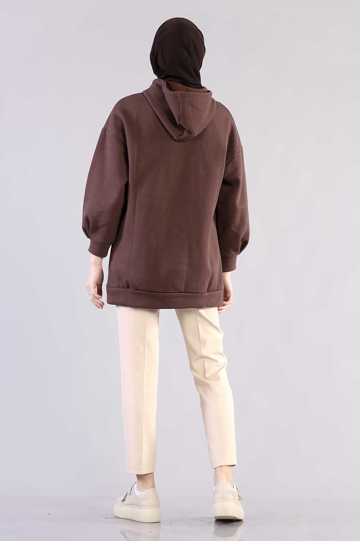 1081 Kapşonlu Tunik 38-44 - Kahve - 5