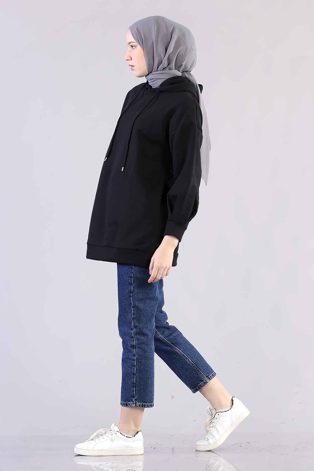 1081 Kapşonlu Tunik 38-44 - Siyah - 2