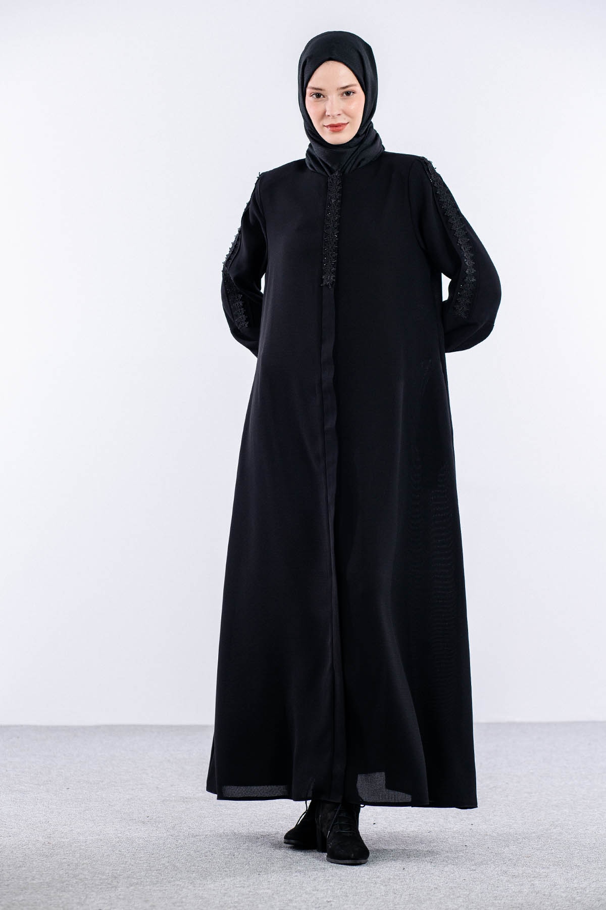 1087 şik Ferace 42-54 İşli - Siyah - 1