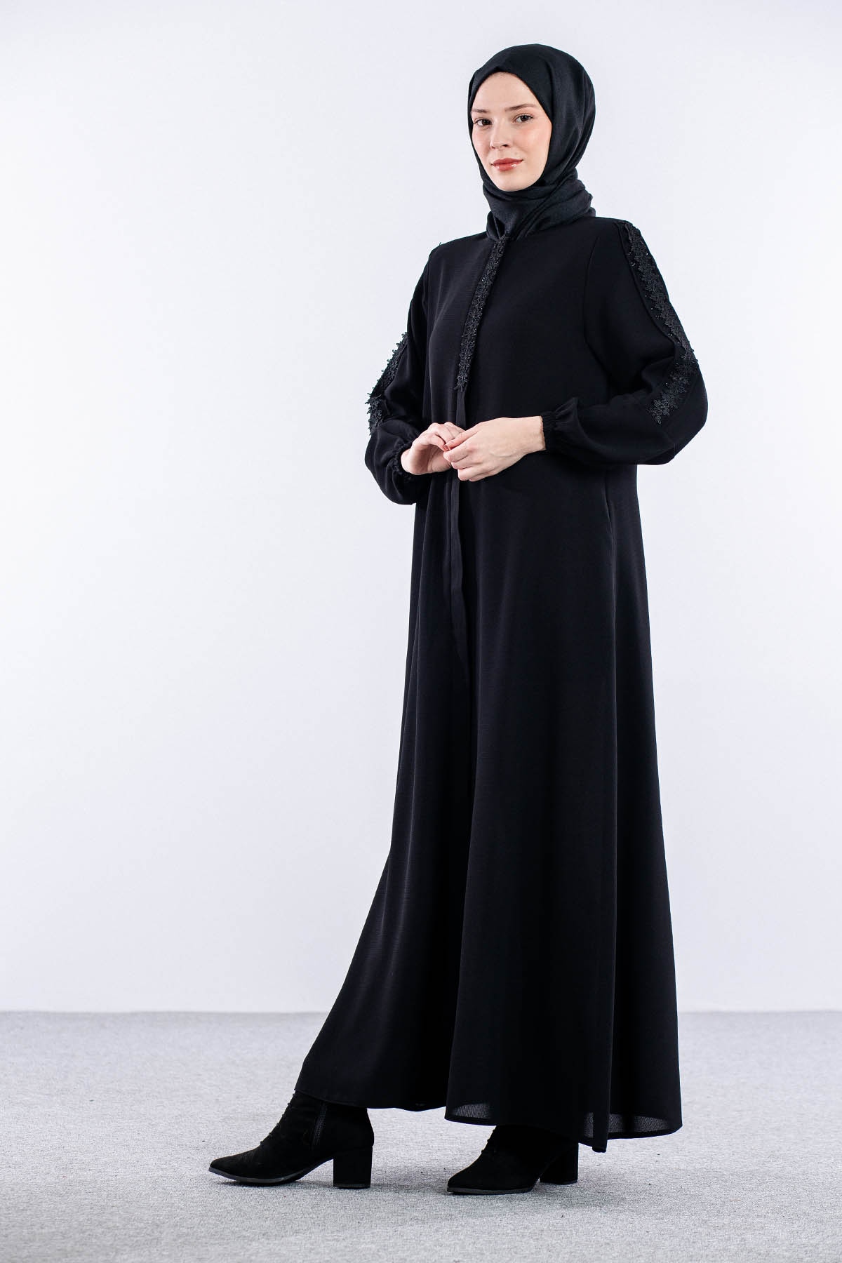 1087 şik Ferace 42-54 İşli - Siyah - 3