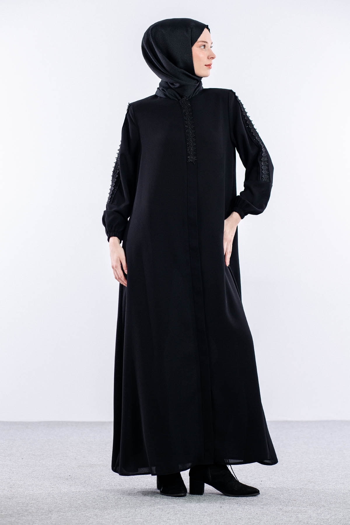 1087 şik Ferace 42-54 İşli - Siyah - 4