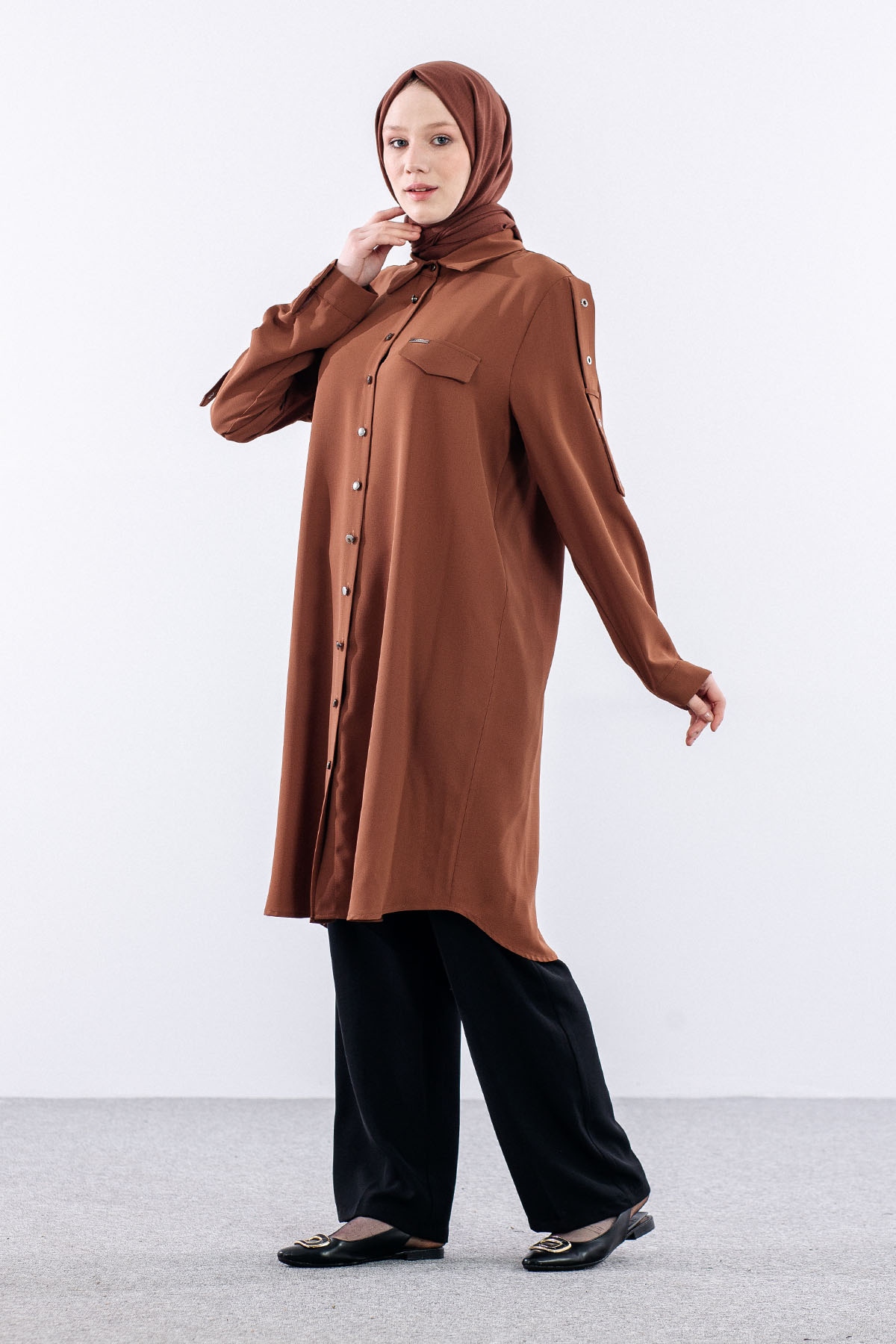 1090 Tunik 44-54 Omuz Kusgozu - Kahve - 3