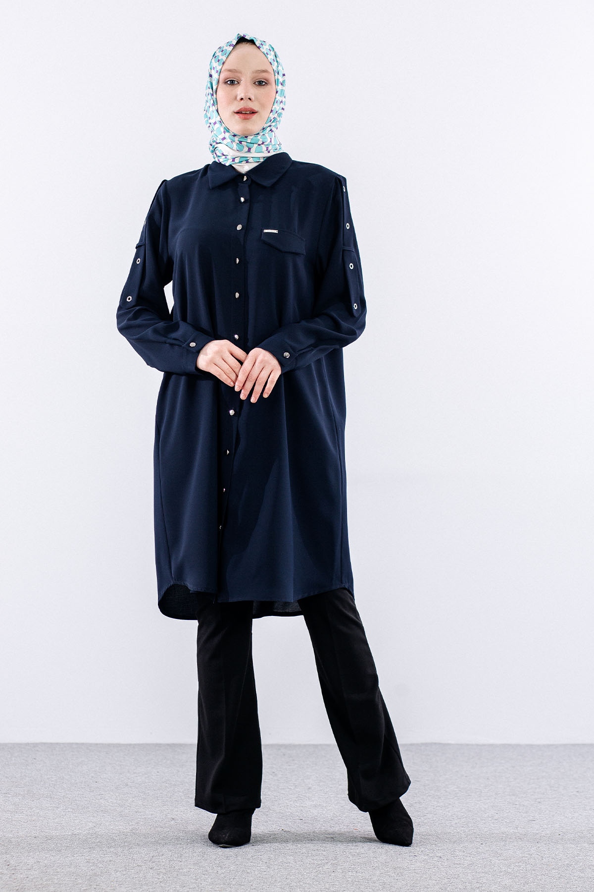 1090 Tunik 44-54 Omuz Kusgozu - Lacivert - 1