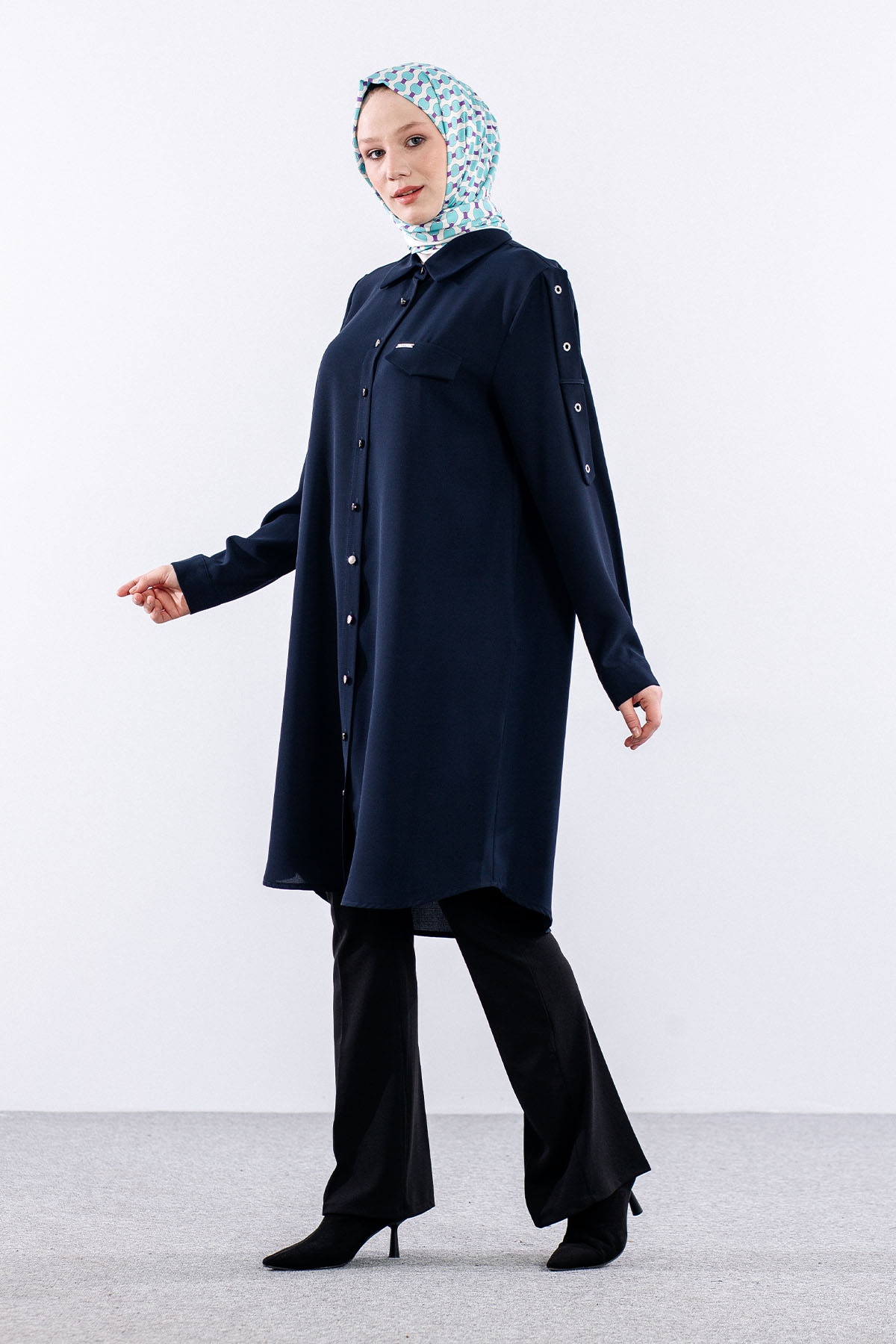 1090 Tunik 44-54 Omuz Kusgozu - Lacivert - 2