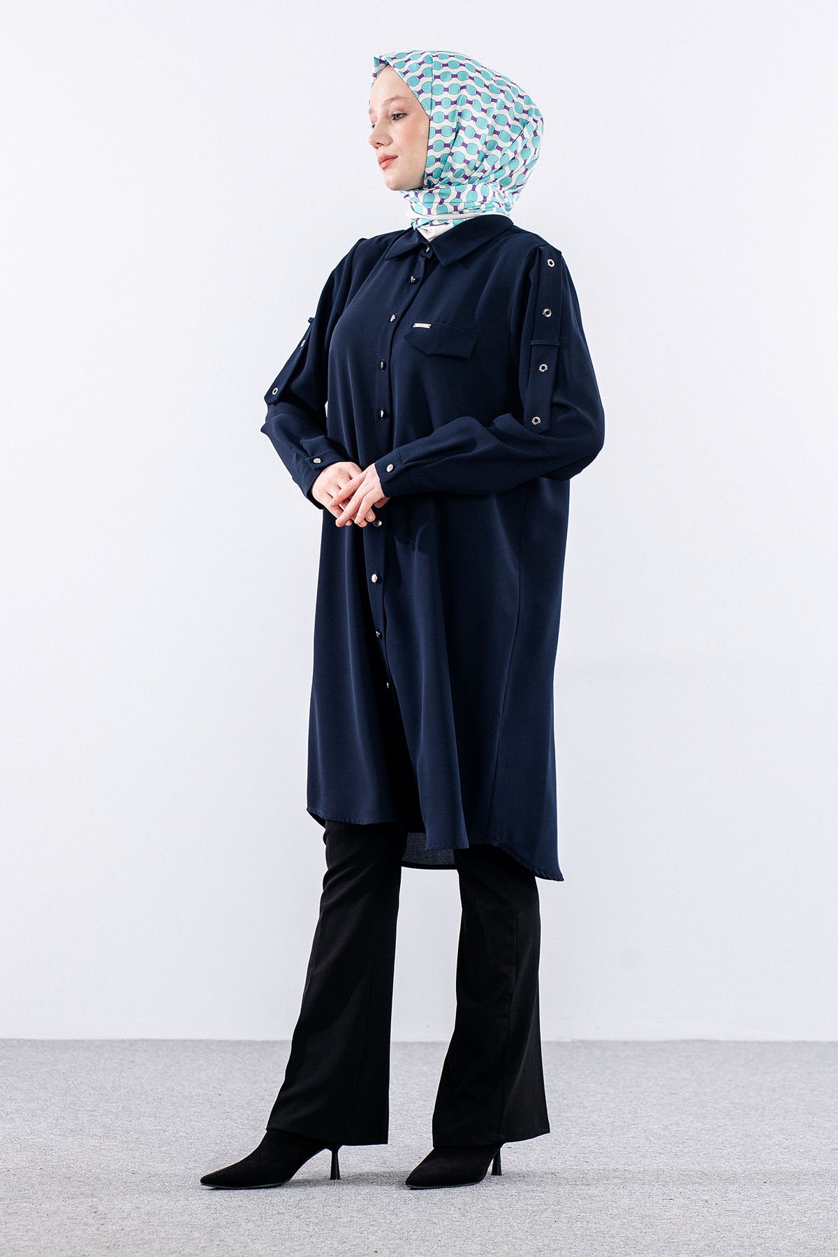 1090 Tunik 44-54 Omuz Kusgozu - Lacivert - 3