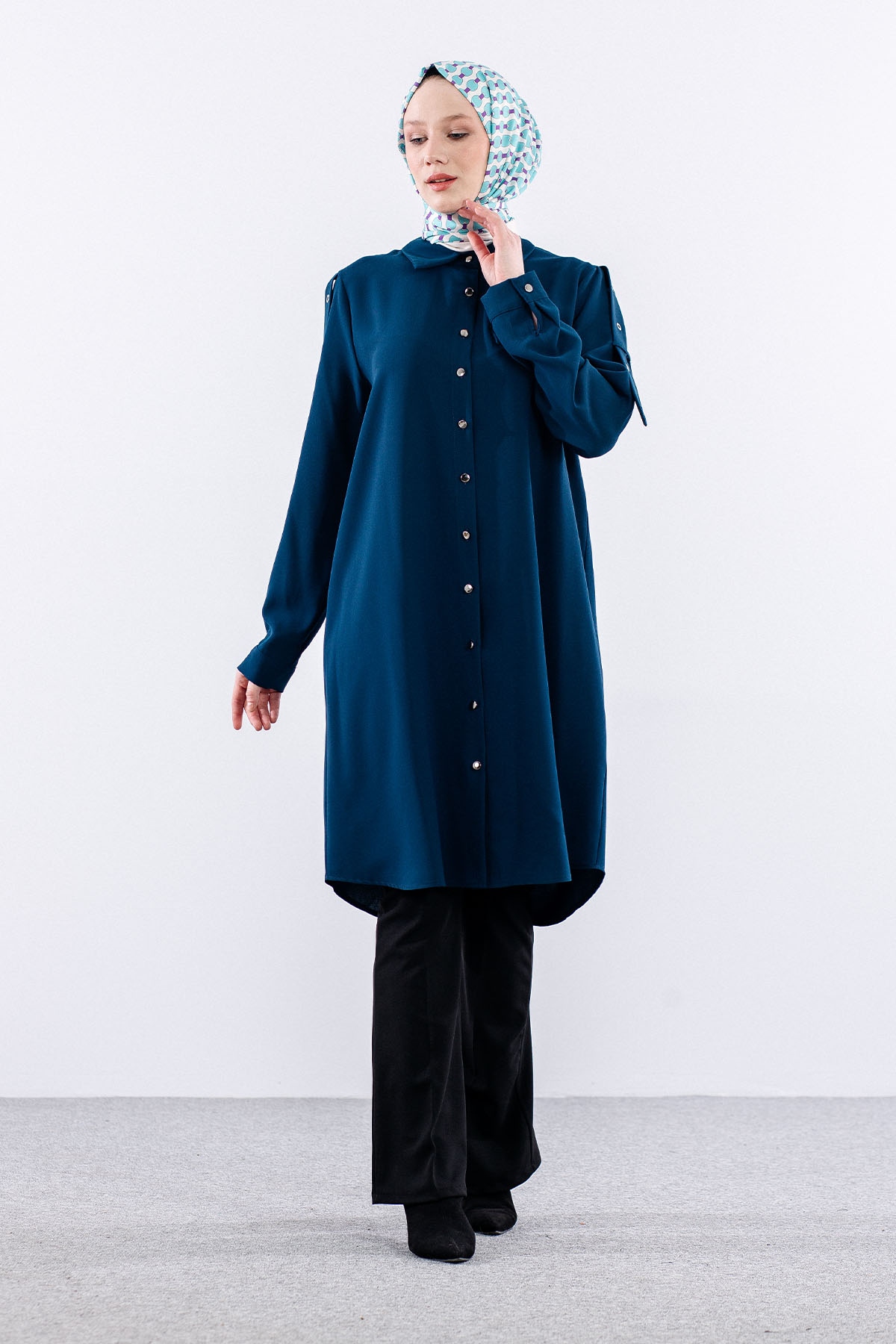 1090 Tunik 44-54 Omuz Kusgozu - Petrol - 1