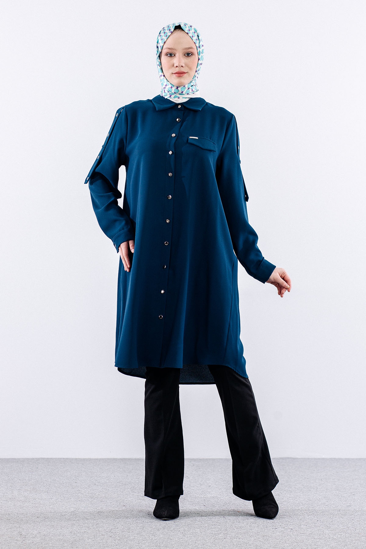 1090 Tunik 44-54 Omuz Kusgozu - Petrol - 2