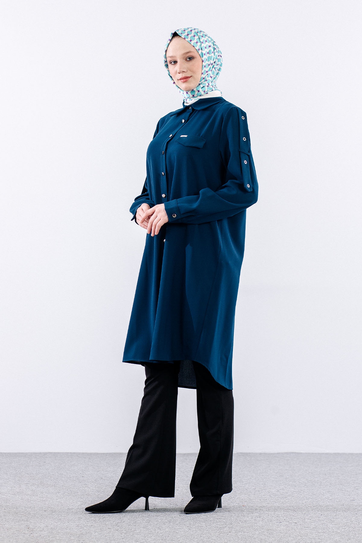 1090 Tunik 44-54 Omuz Kusgozu - Petrol - 3