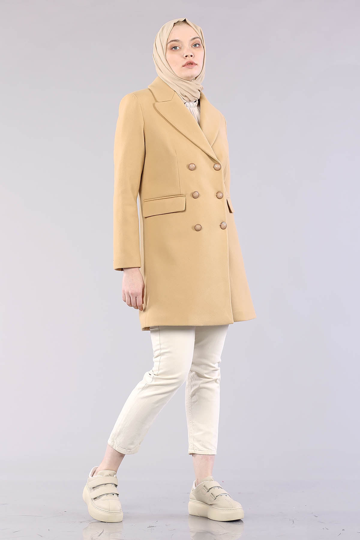 1109-50 çift Düğme Kap S-m-l - Camel - 2