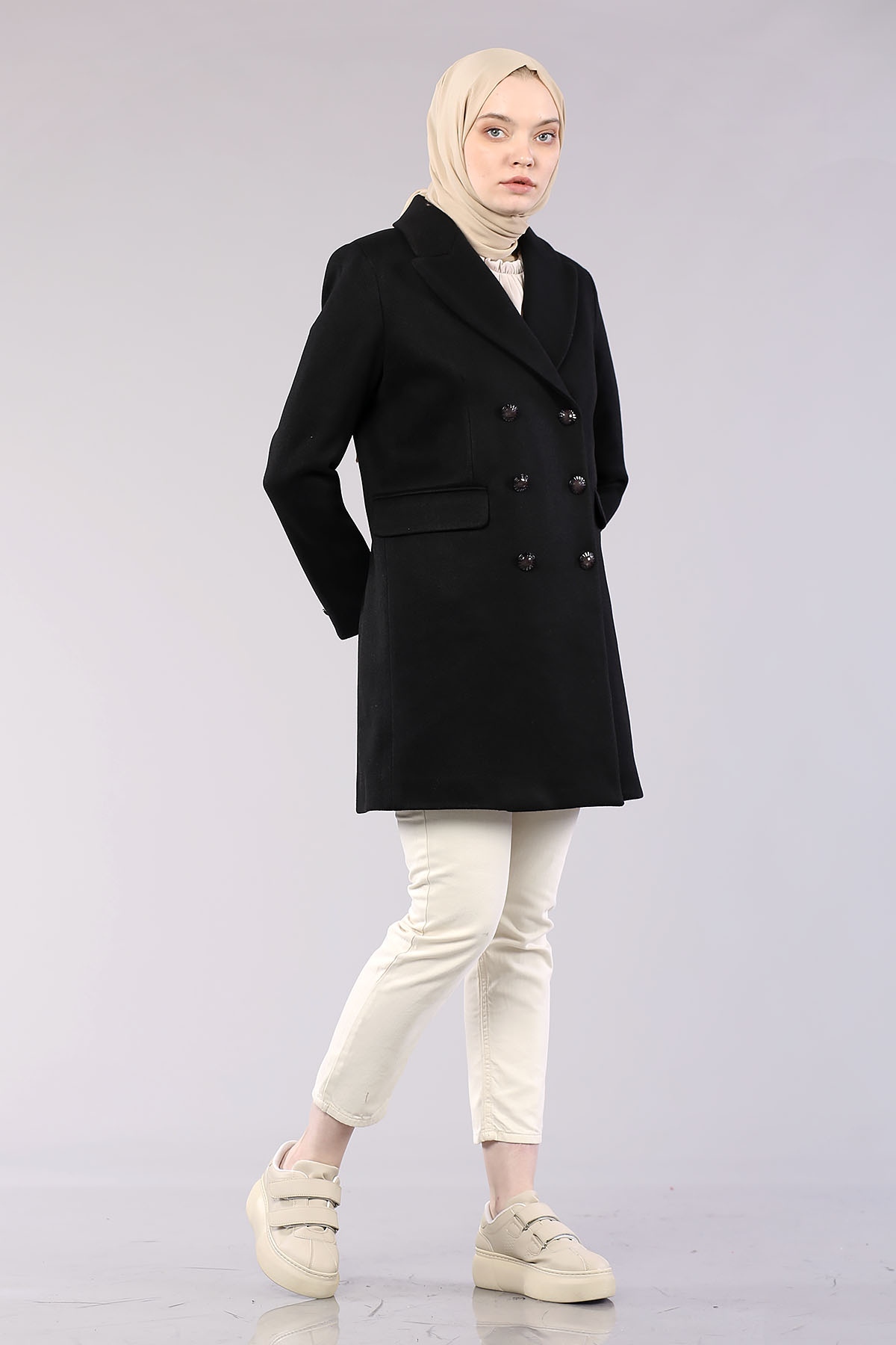 1109-50 çift Düğme Kap S-m-l - Siyah - 1