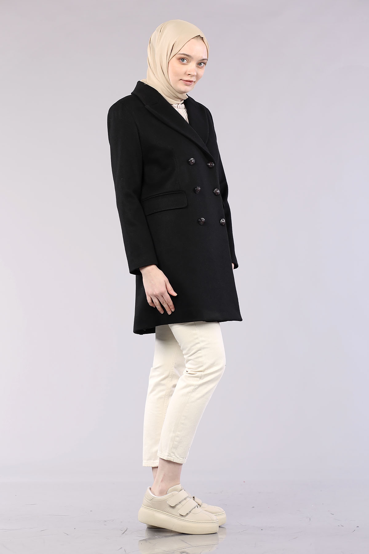 1109-50 çift Düğme Kap S-m-l - Siyah - 3