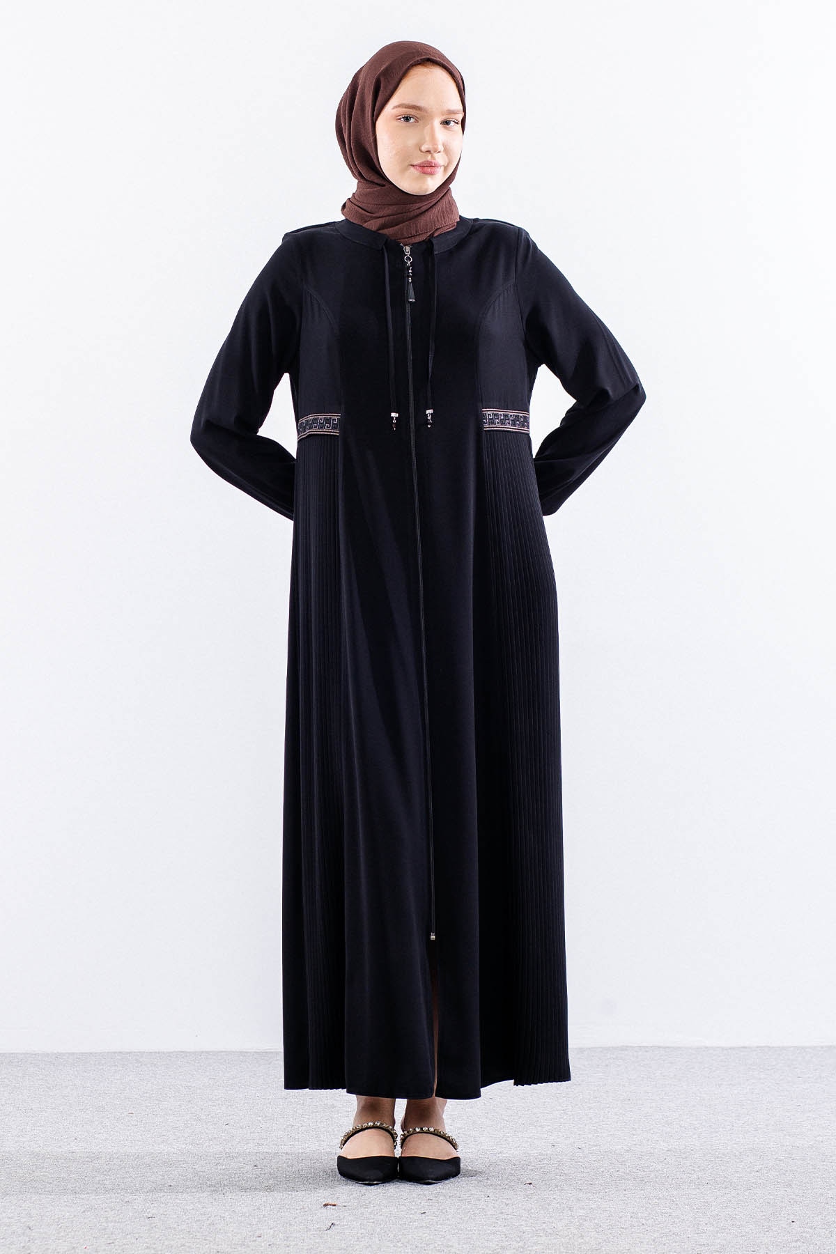 1114 Ferace 44-50 İzel Krep Yaz Kumas - Siyah - 1