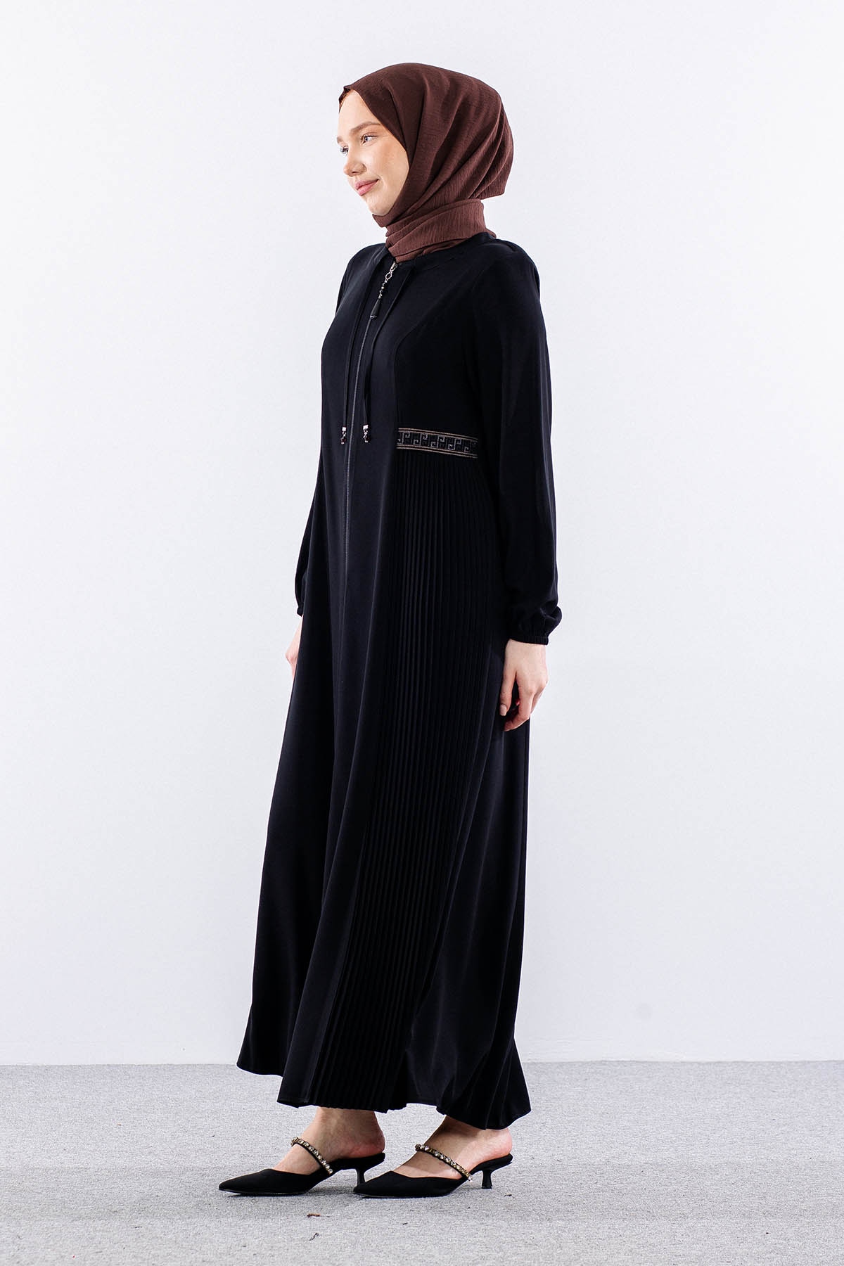 1114 Ferace 44-50 İzel Krep Yaz Kumas - Siyah - 3