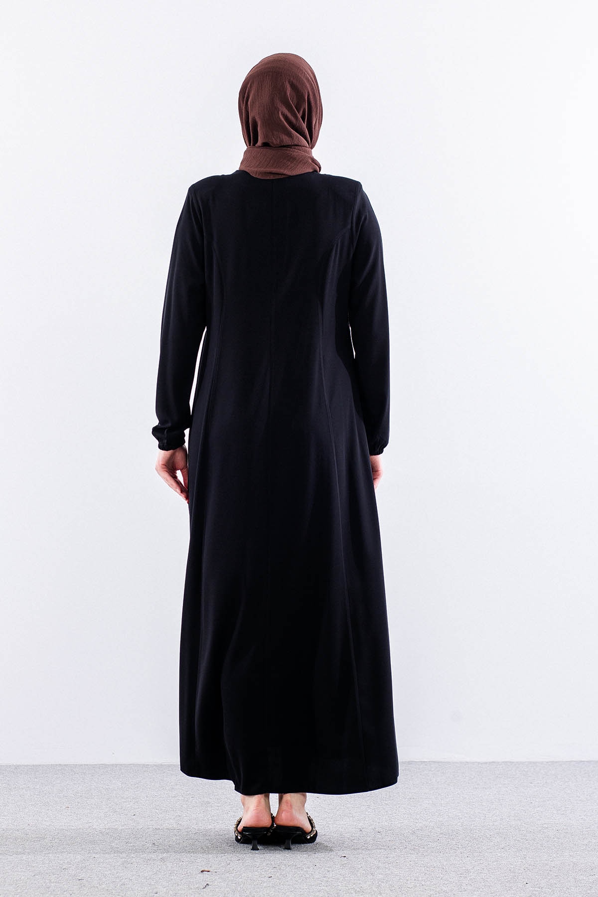 1114 Ferace 44-50 İzel Krep Yaz Kumas - Siyah - 5