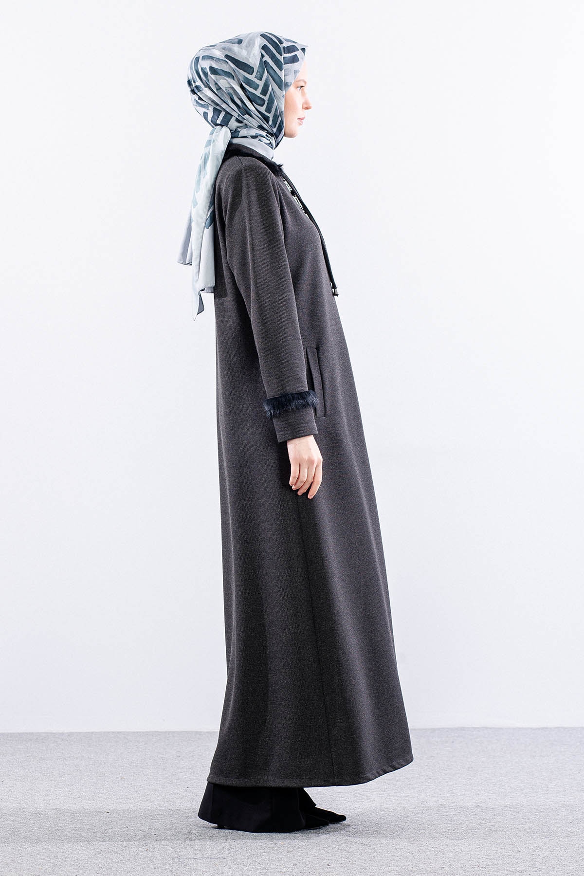 1173 Ferace 42-52 Kurk Detay Kis Kumas - Gri - 4