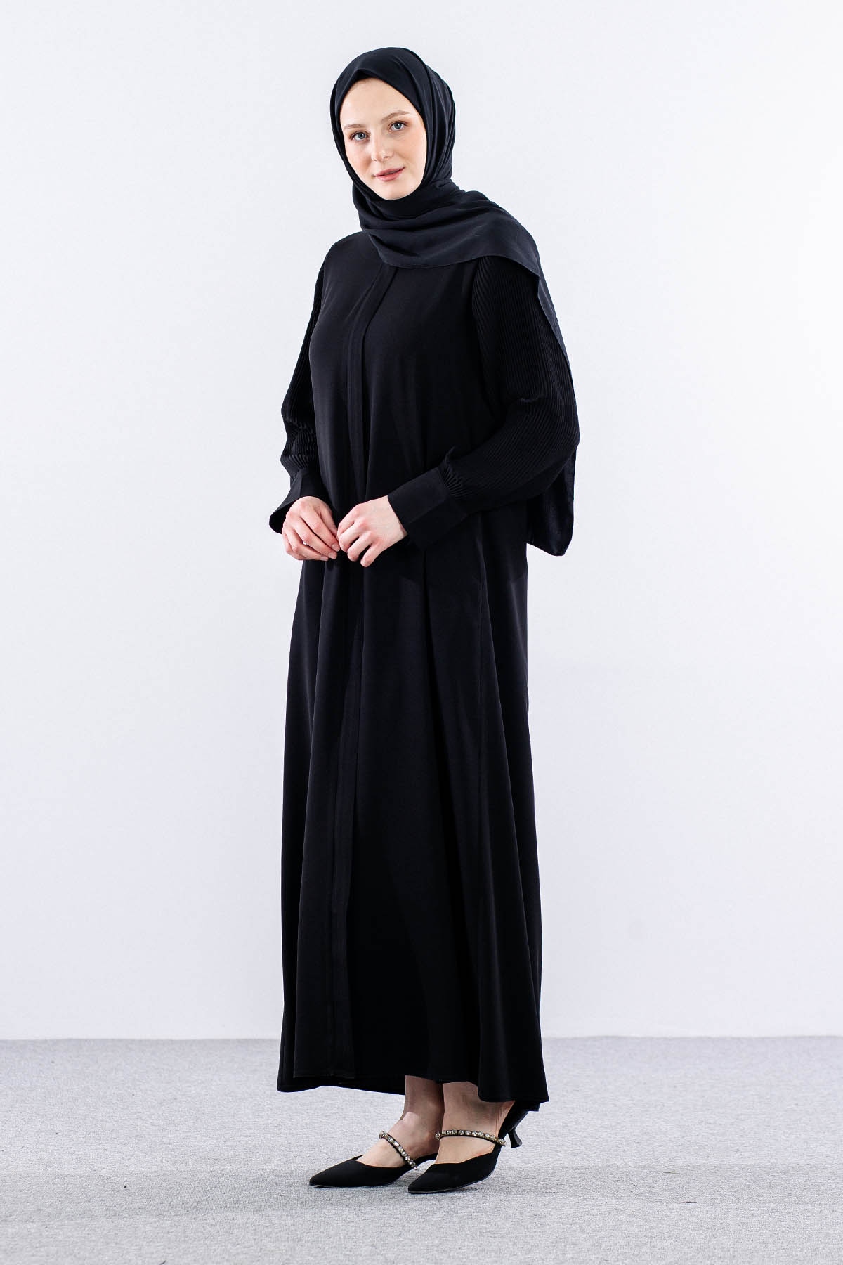 1183 Ferace 44-54 Plise - Siyah - 1