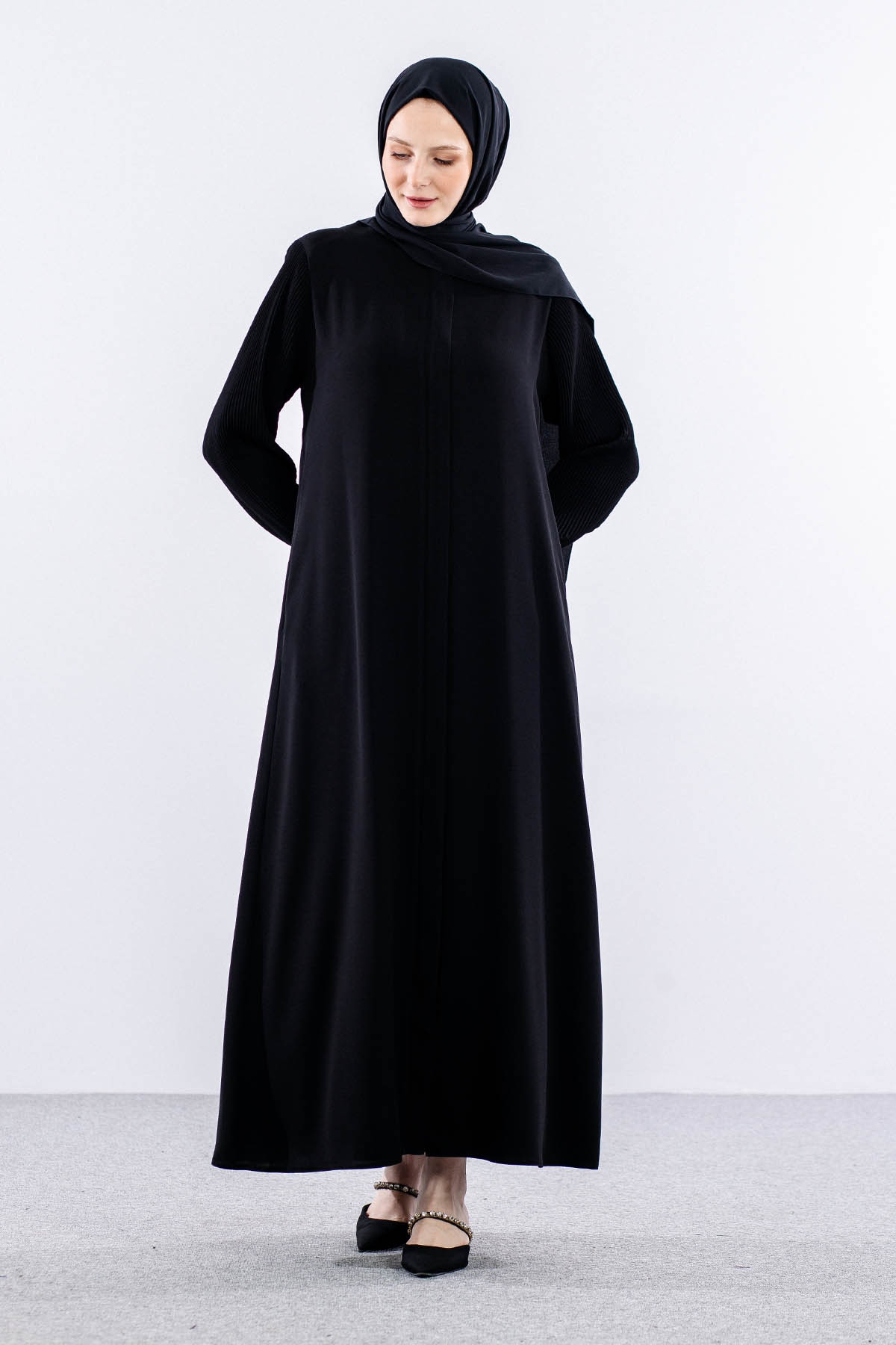 1183 Ferace 44-54 Plise - Siyah - 2