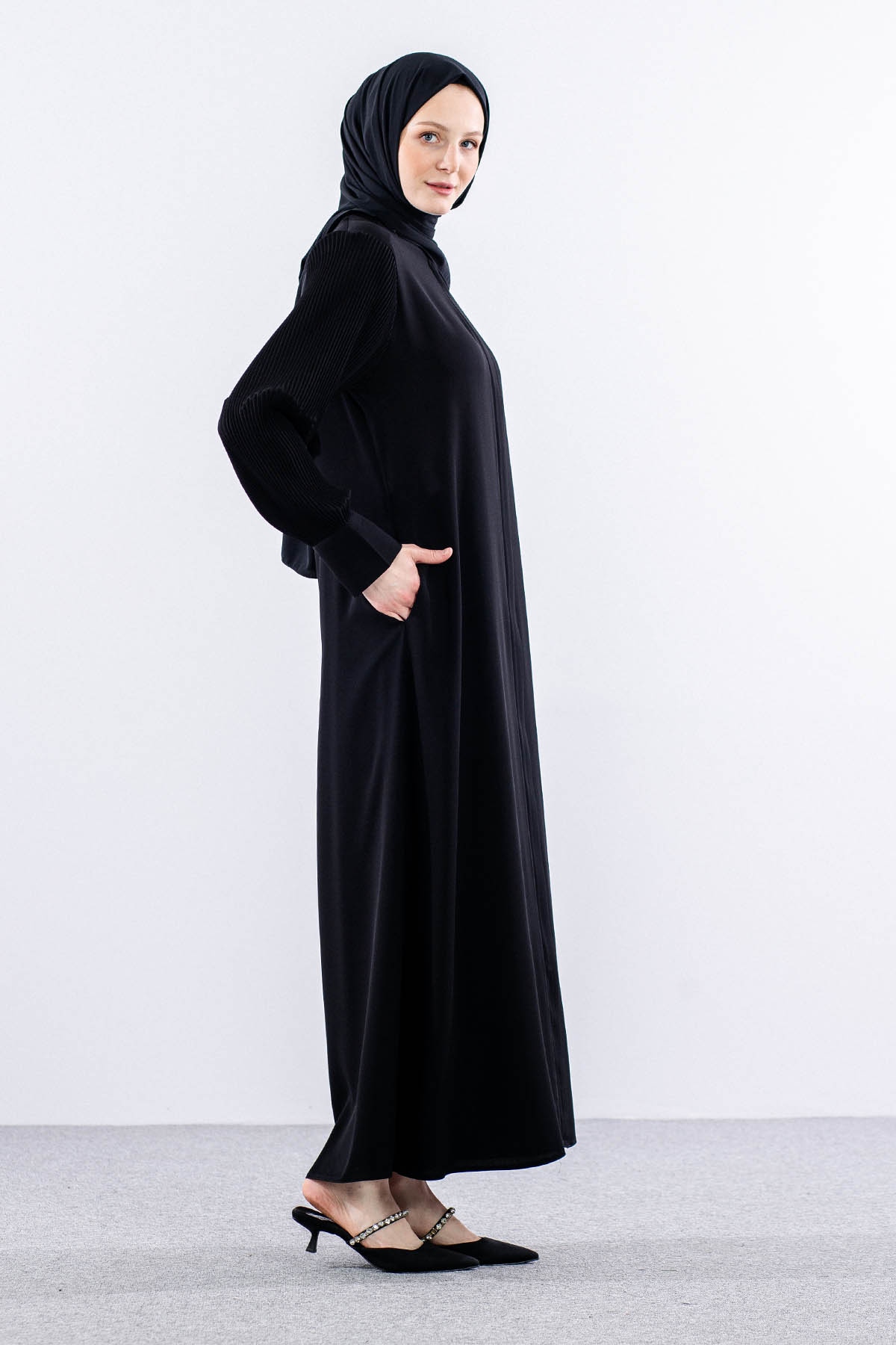 1183 Ferace 44-54 Plise - Siyah - 4