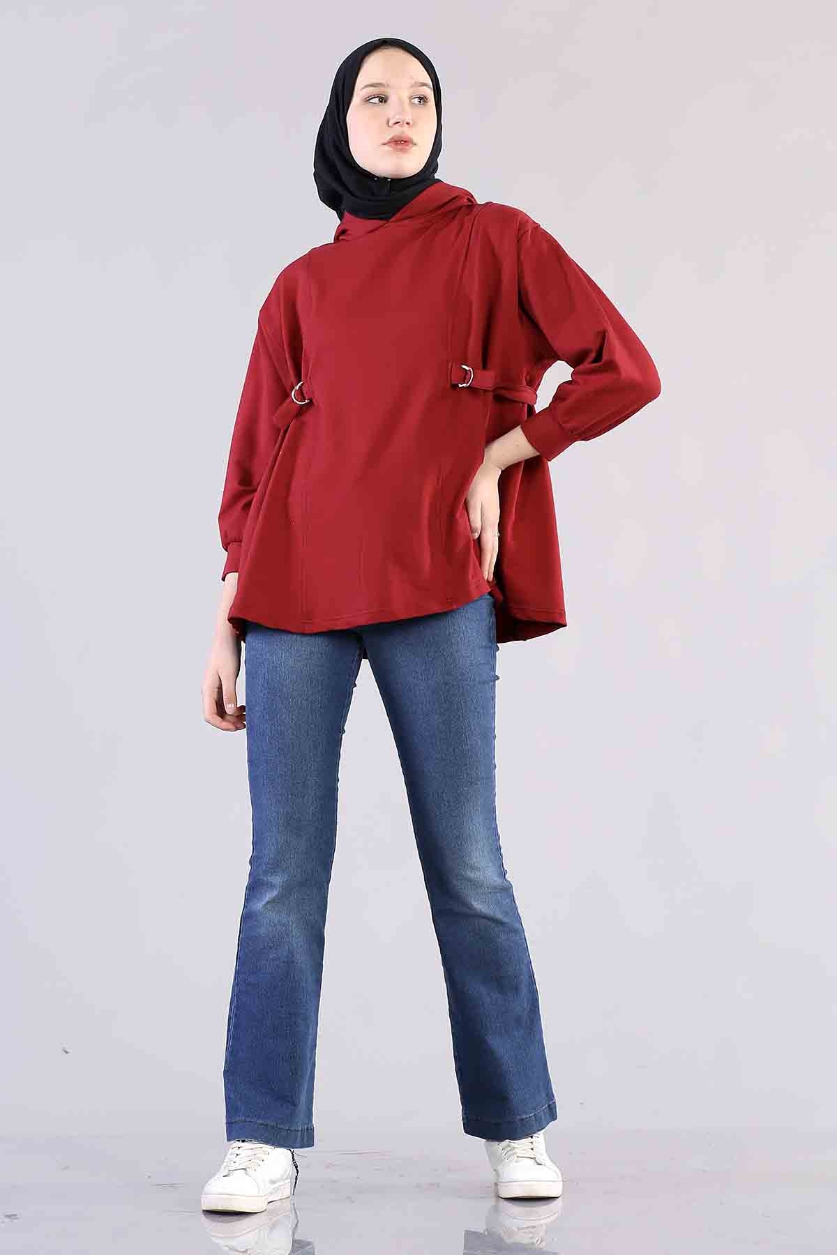 1183 Kemerli Tunik 38-44 - Bordo - 1