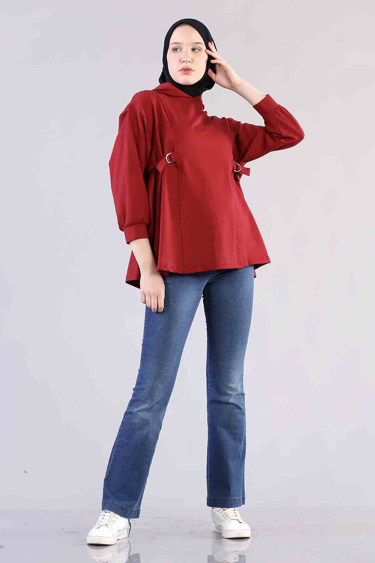 1183 Kemerli Tunik 38-44 - Bordo - 2