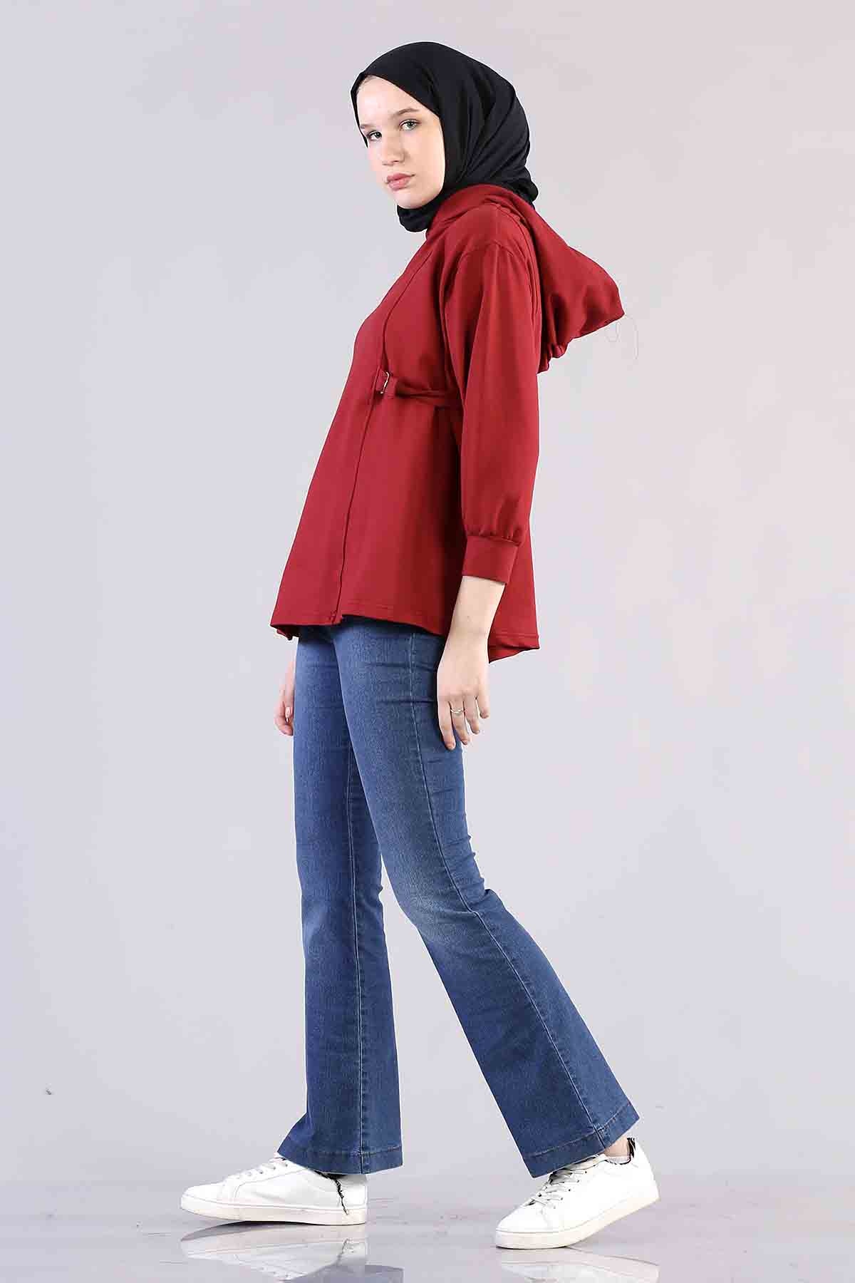 1183 Kemerli Tunik 38-44 - Bordo - 3