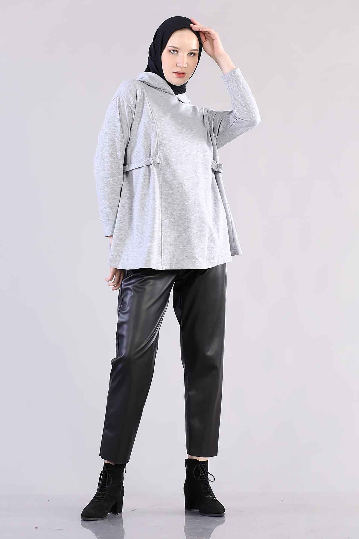 1183 Kemerli Tunik 38-44 - Gri - 1