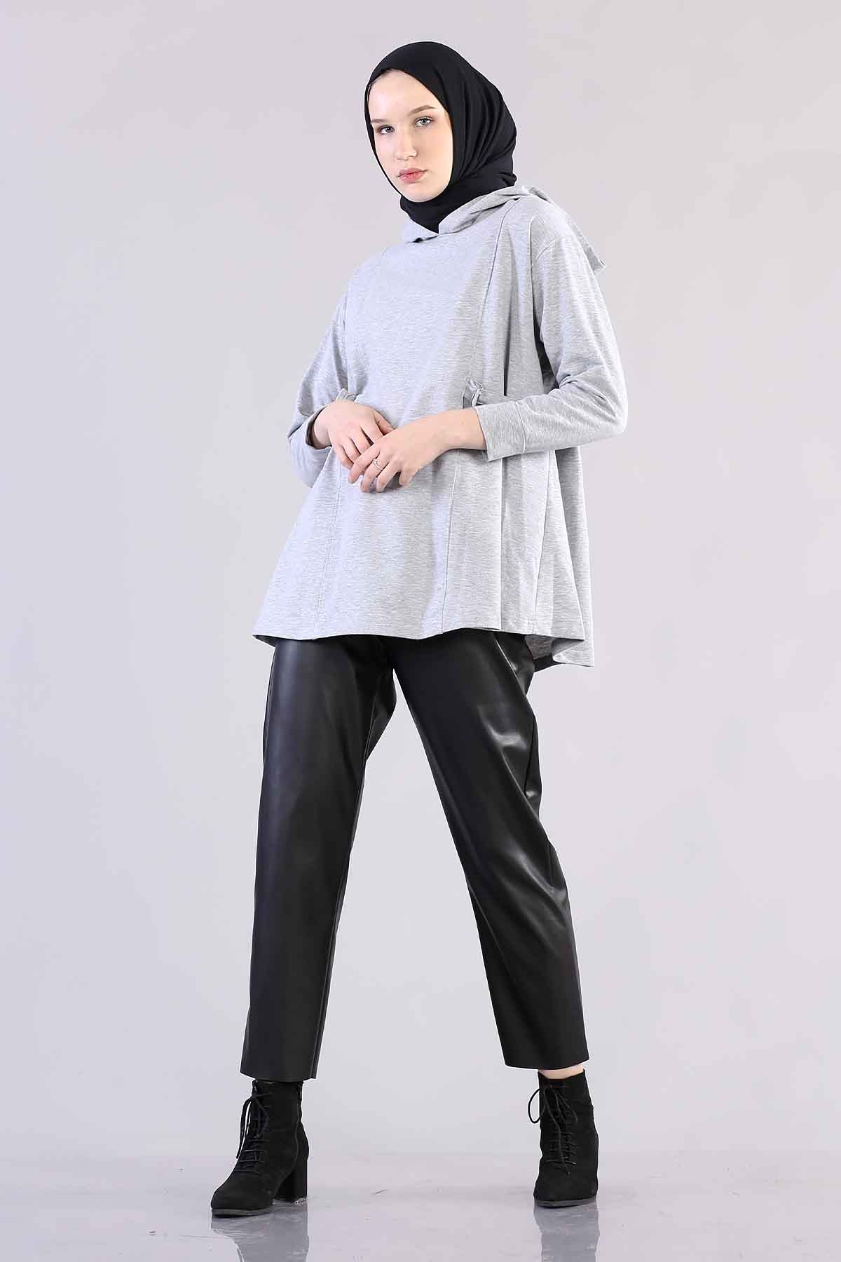 1183 Kemerli Tunik 38-44 - Gri - 2