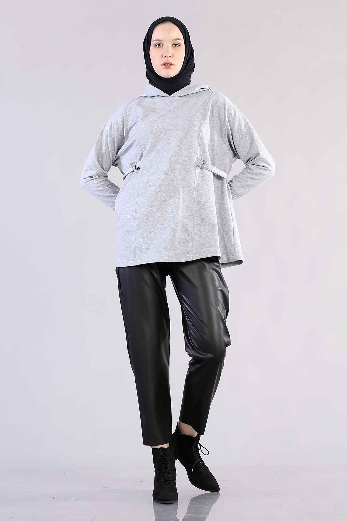 1183 Kemerli Tunik 38-44 - Gri - 3