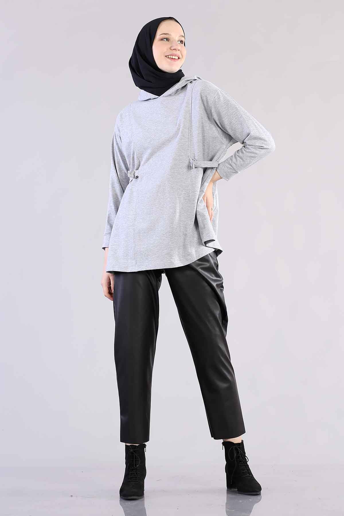 1183 Kemerli Tunik 38-44 - Gri - 4