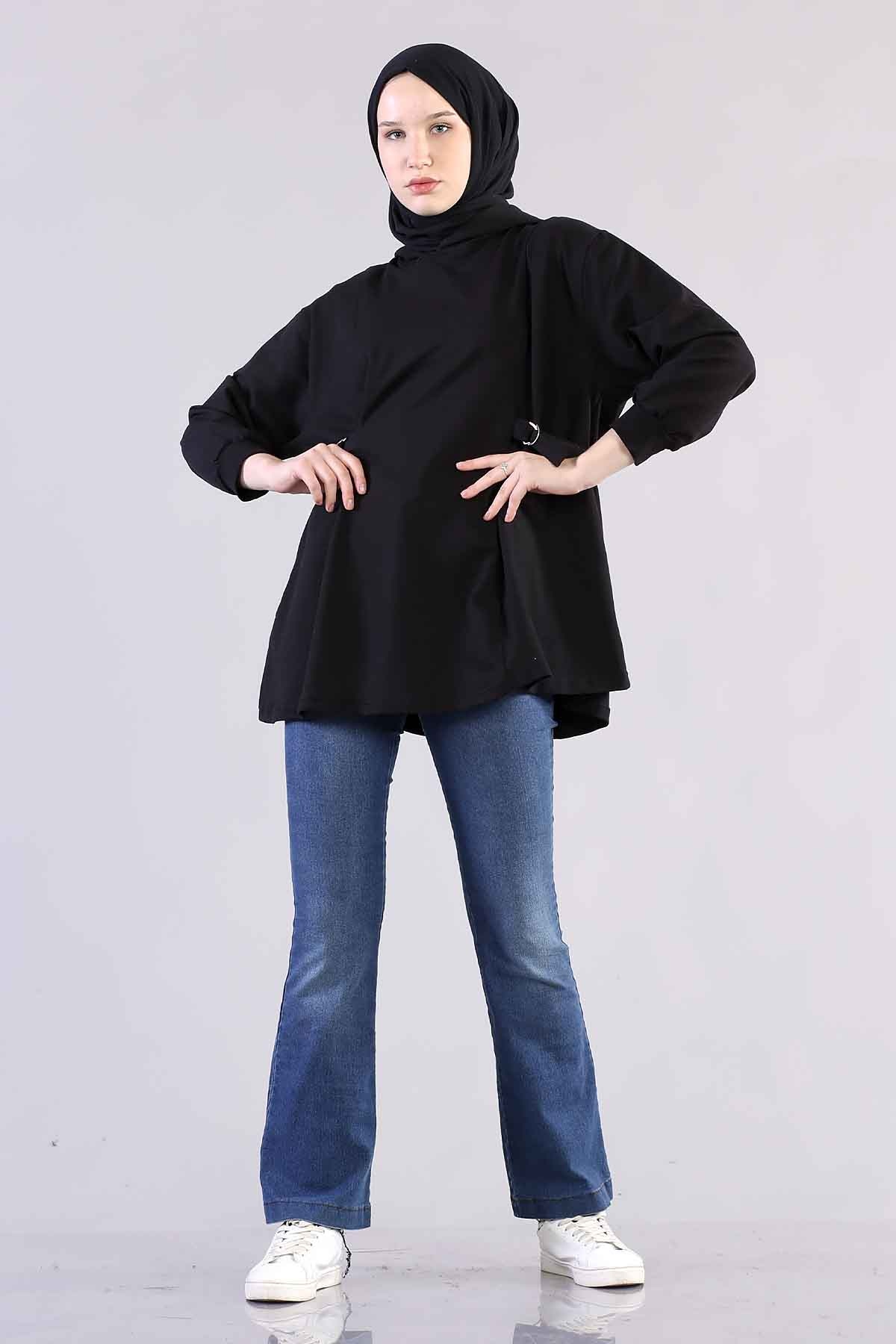 1183 Kemerli Tunik 38-44 - Siyah - 2