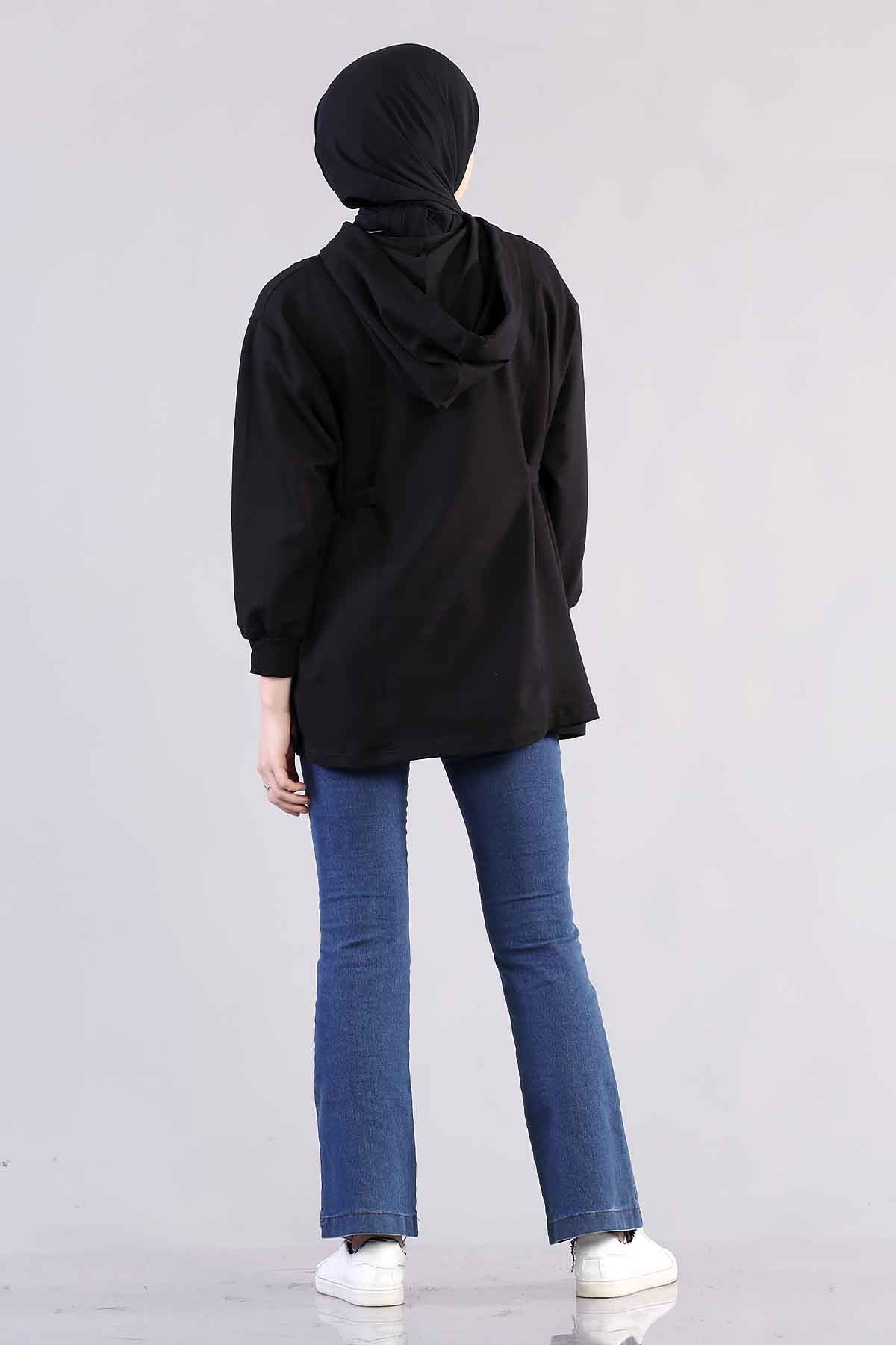 1183 Kemerli Tunik 38-44 - Siyah - 4