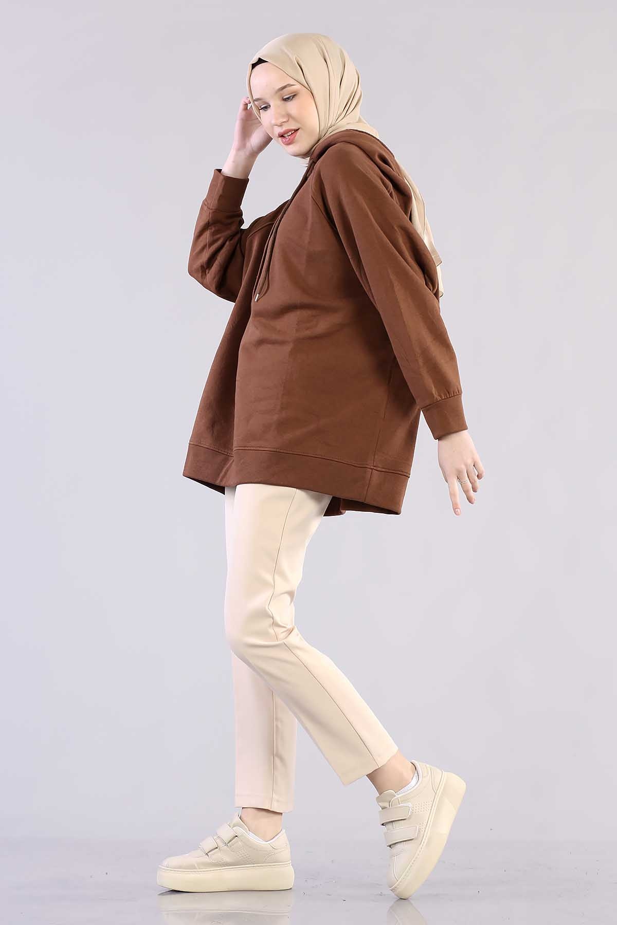 1203 Oversize Tunik Tek - Kahve - 3