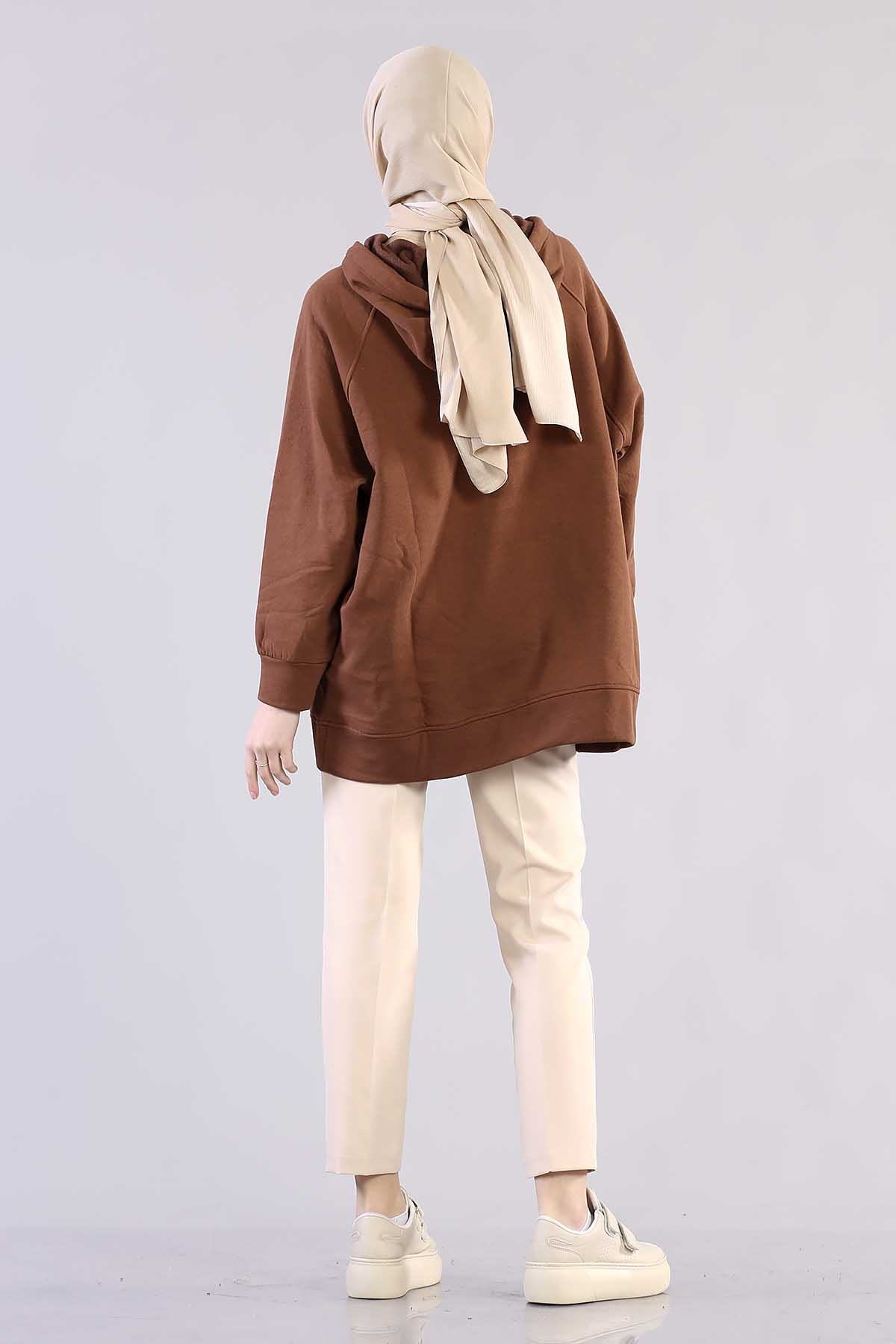 1203 Oversize Tunik Tek - Kahve - 5