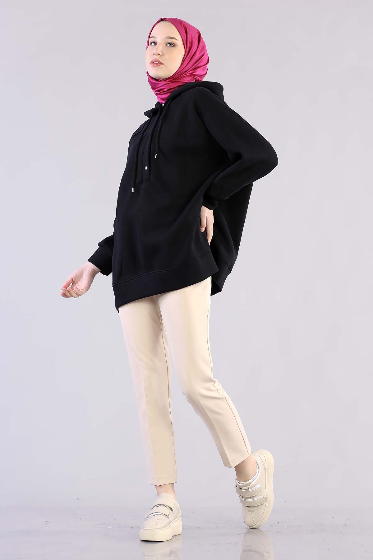 1203 Oversize Tunik Tek - Siyah - 1