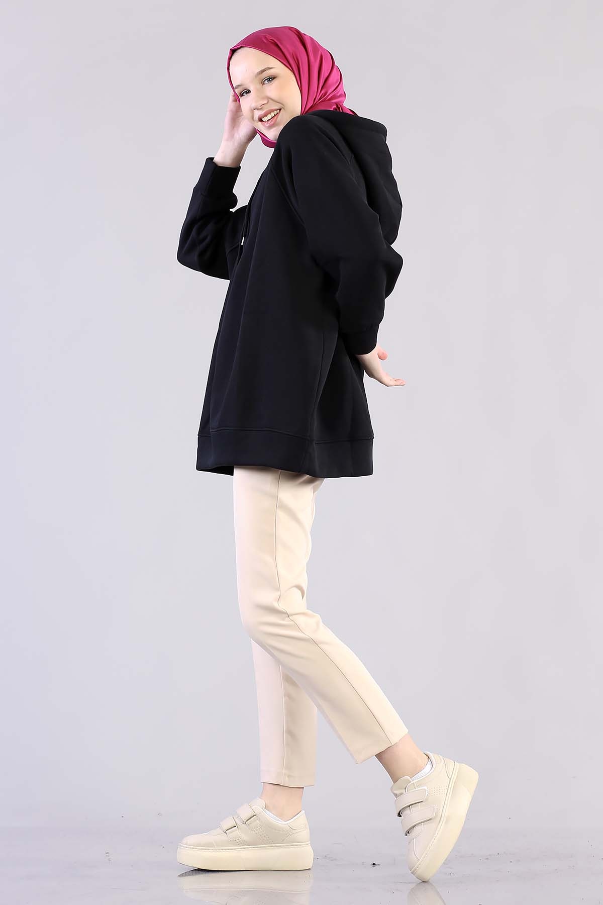 1203 Oversize Tunik Tek - Siyah - 3