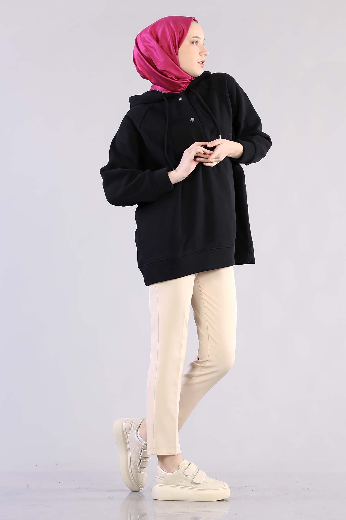1203 Oversize Tunik Tek - Siyah - 4