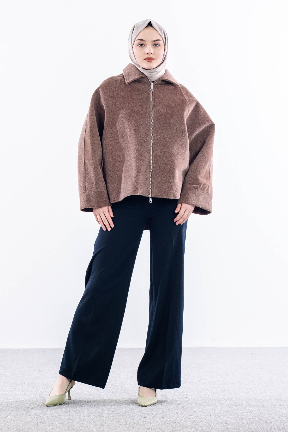 1215-00 Kisa Triko Ceket Tek - Kahve - 1