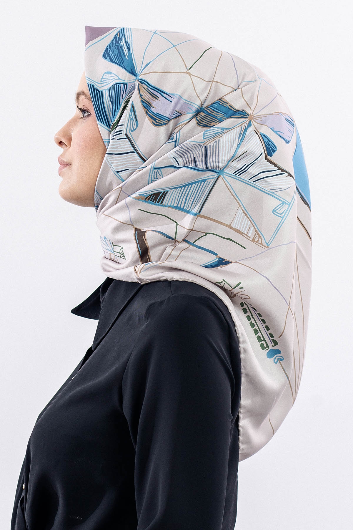 12507 Polyester Eşarp Tvıl Dokuma 90*90 - Bej_mavi - 2