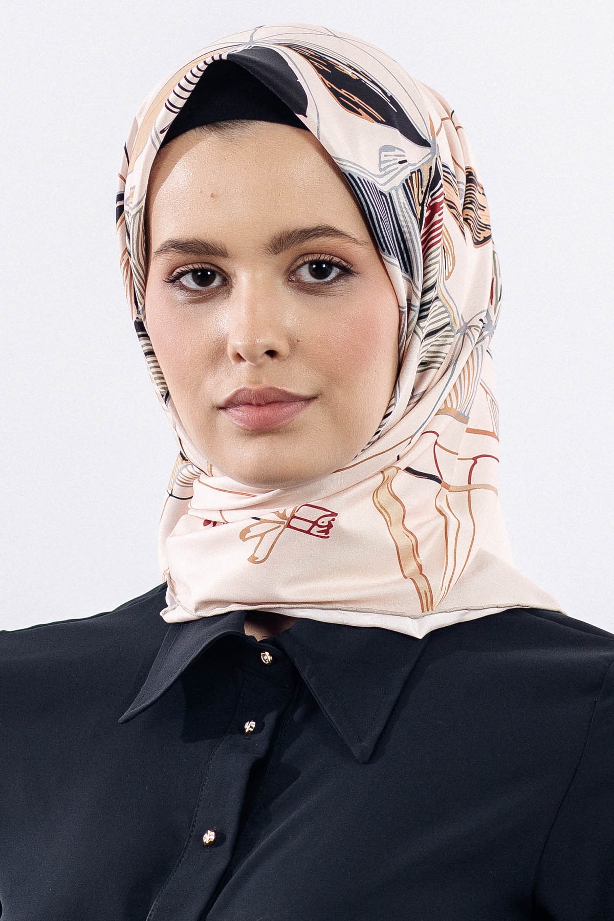 12507 Polyester Eşarp Tvıl Dokuma 90*90 - Krem_kirmizi - 1