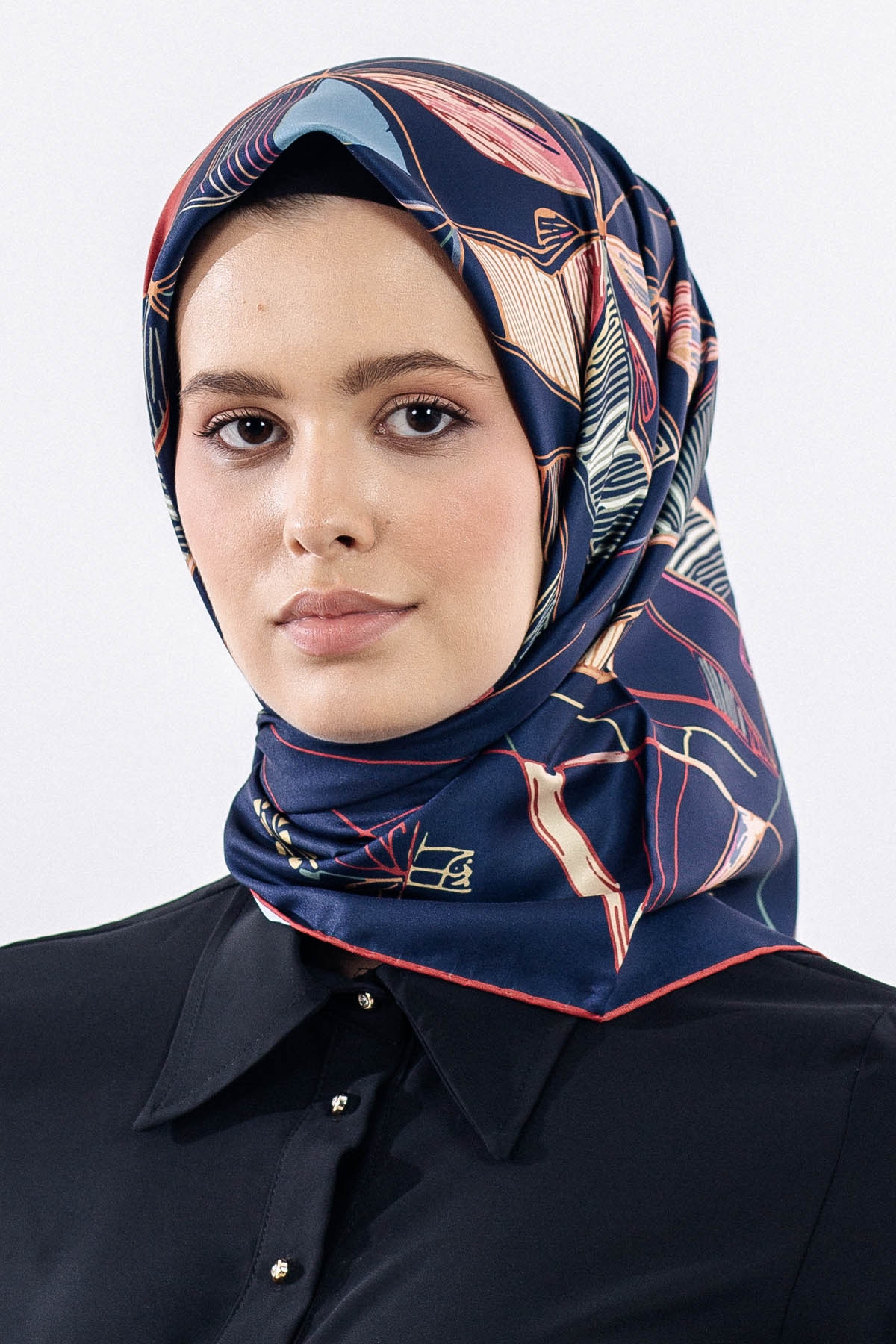 12507 Polyester Eşarp Tvıl Dokuma 90*90 - Lacivert_kirmizi - 1