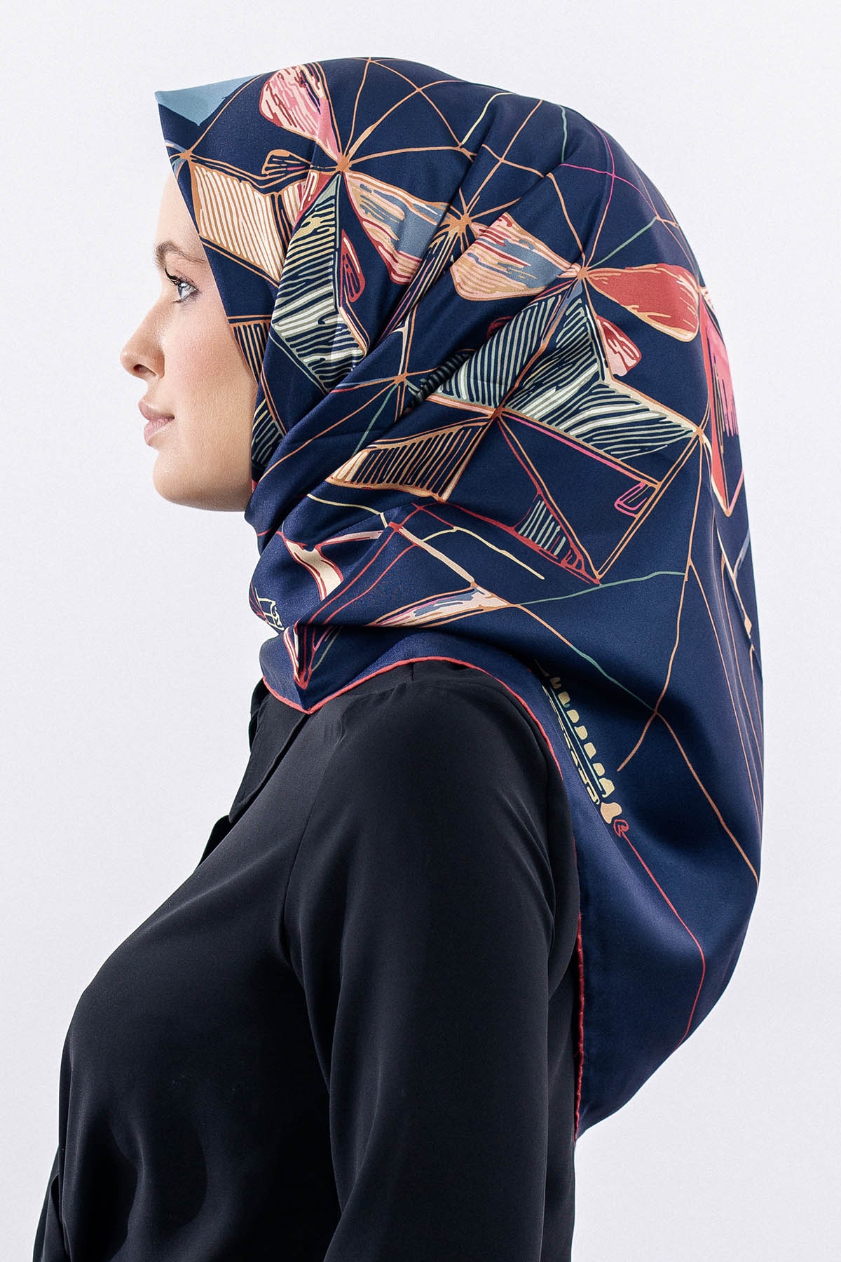 12507 Polyester Eşarp Tvıl Dokuma 90*90 - Lacivert_kirmizi - 2