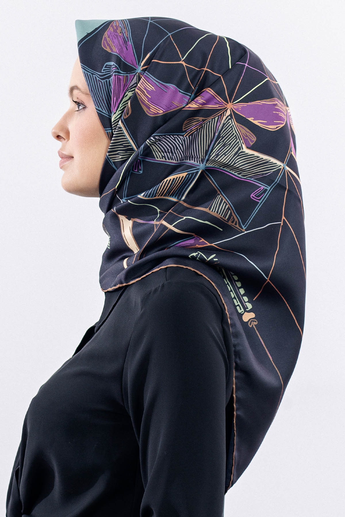 12507 Polyester Eşarp Tvıl Dokuma 90*90 - Petrol - 2