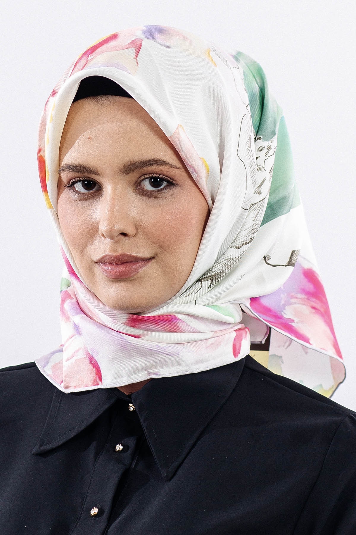 12511 İpek Eşarp Tvıl Dokuma 90*90 - Krem - 1