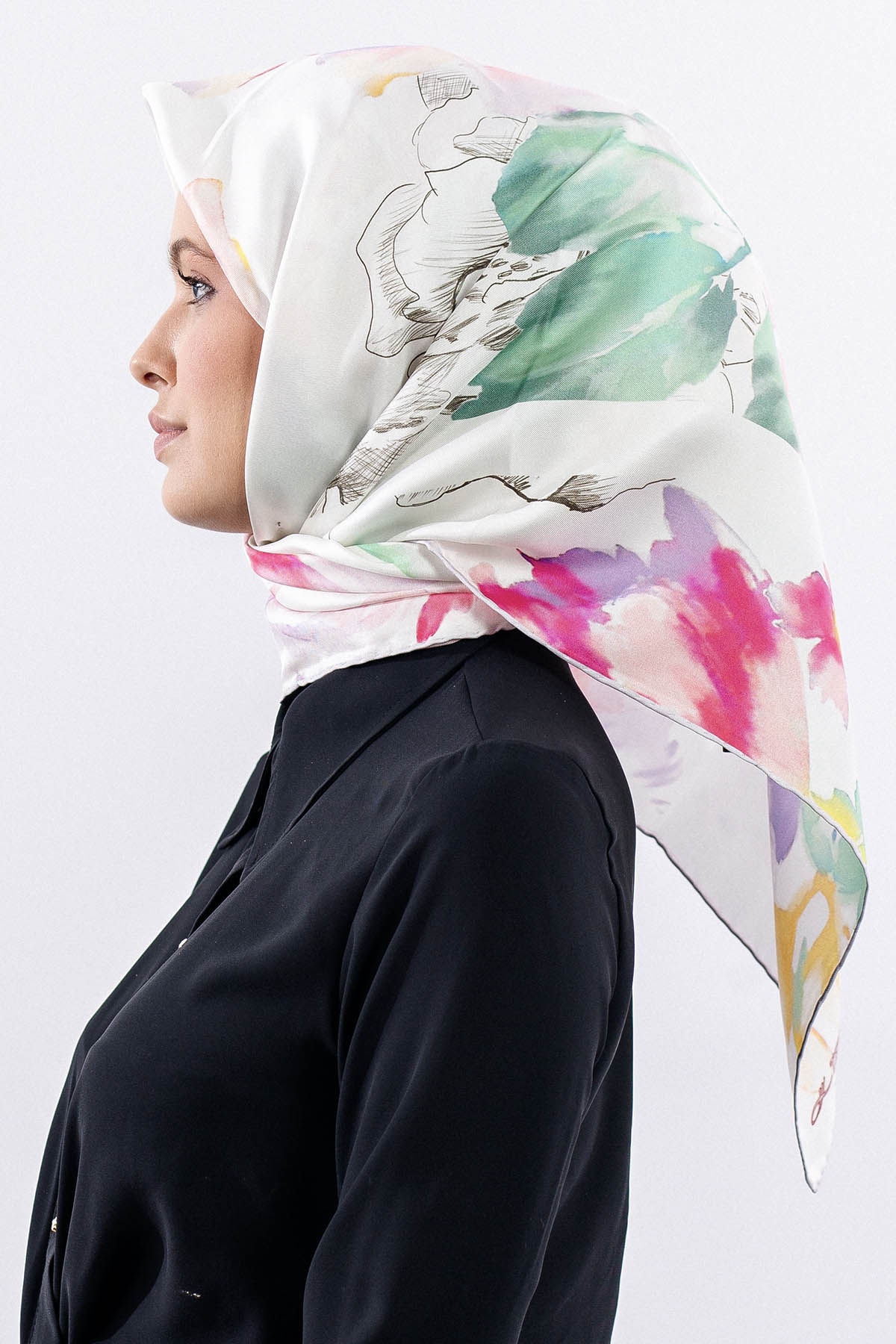 12511 İpek Eşarp Tvıl Dokuma 90*90 - Krem - 2