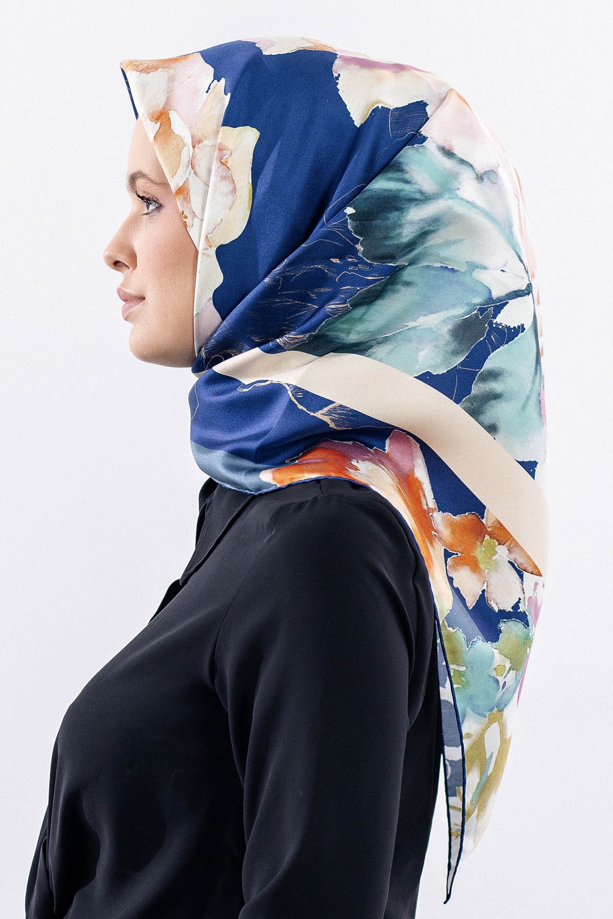 12511 İpek Eşarp Tvıl Dokuma 90*90 - Lacivert - 2